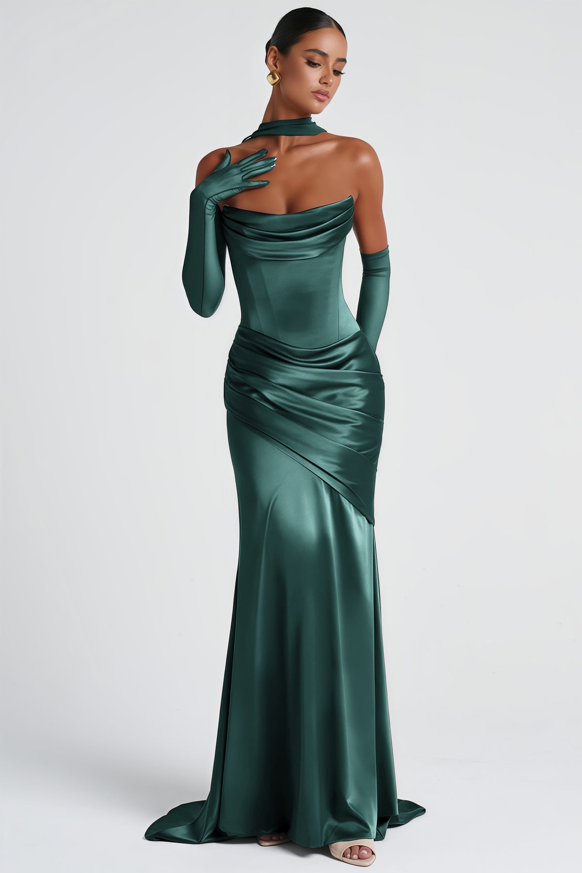 slim fit dress slacks Sleek Stretch-Satin Long Glitter Prom Dress CC2346 Emerald / 2 main image 1