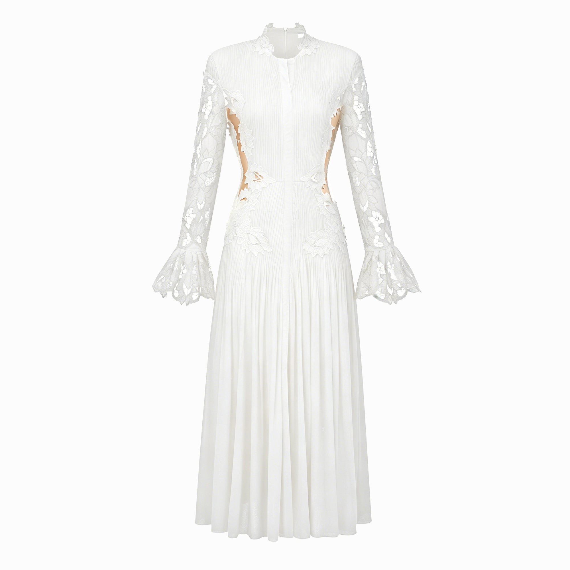 Robe midi plissée Chiara avec empiècement en dentelle blanche