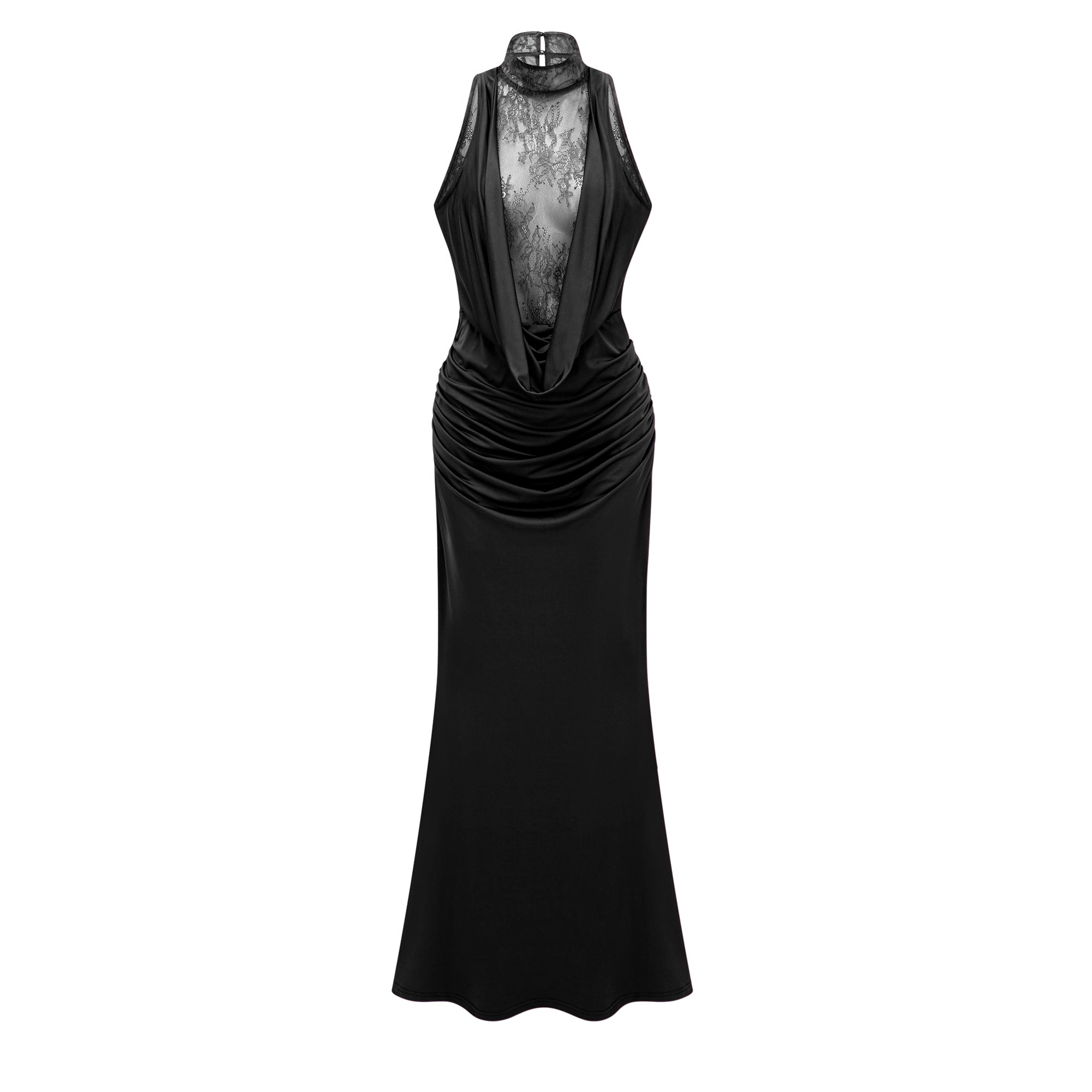 فستان طويل مزين بالدانتيل من Borbála باللون الأرجواني