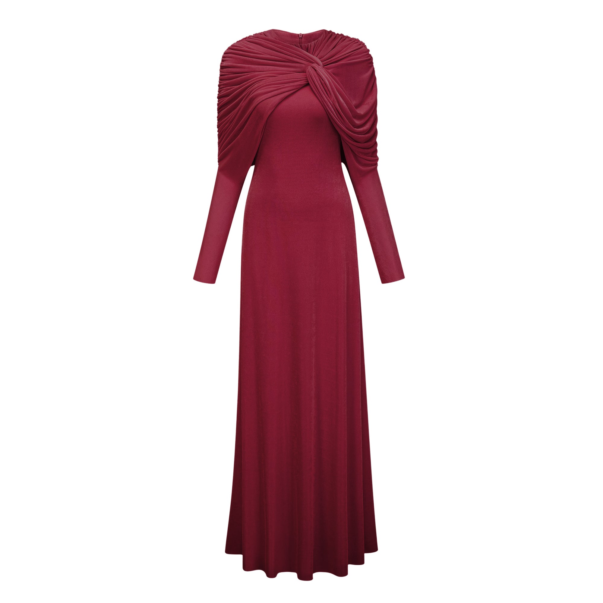 Moderne Red Cape-Design Ruched Maxi Dress