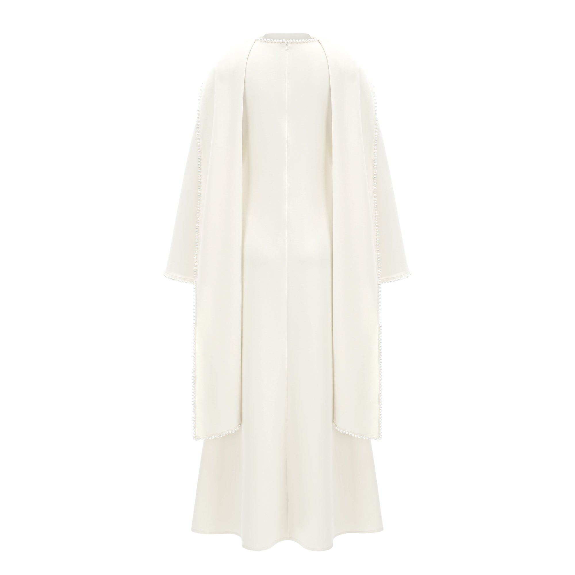 Piroska White Pearl Trim Shawl Detail Maxi Dress