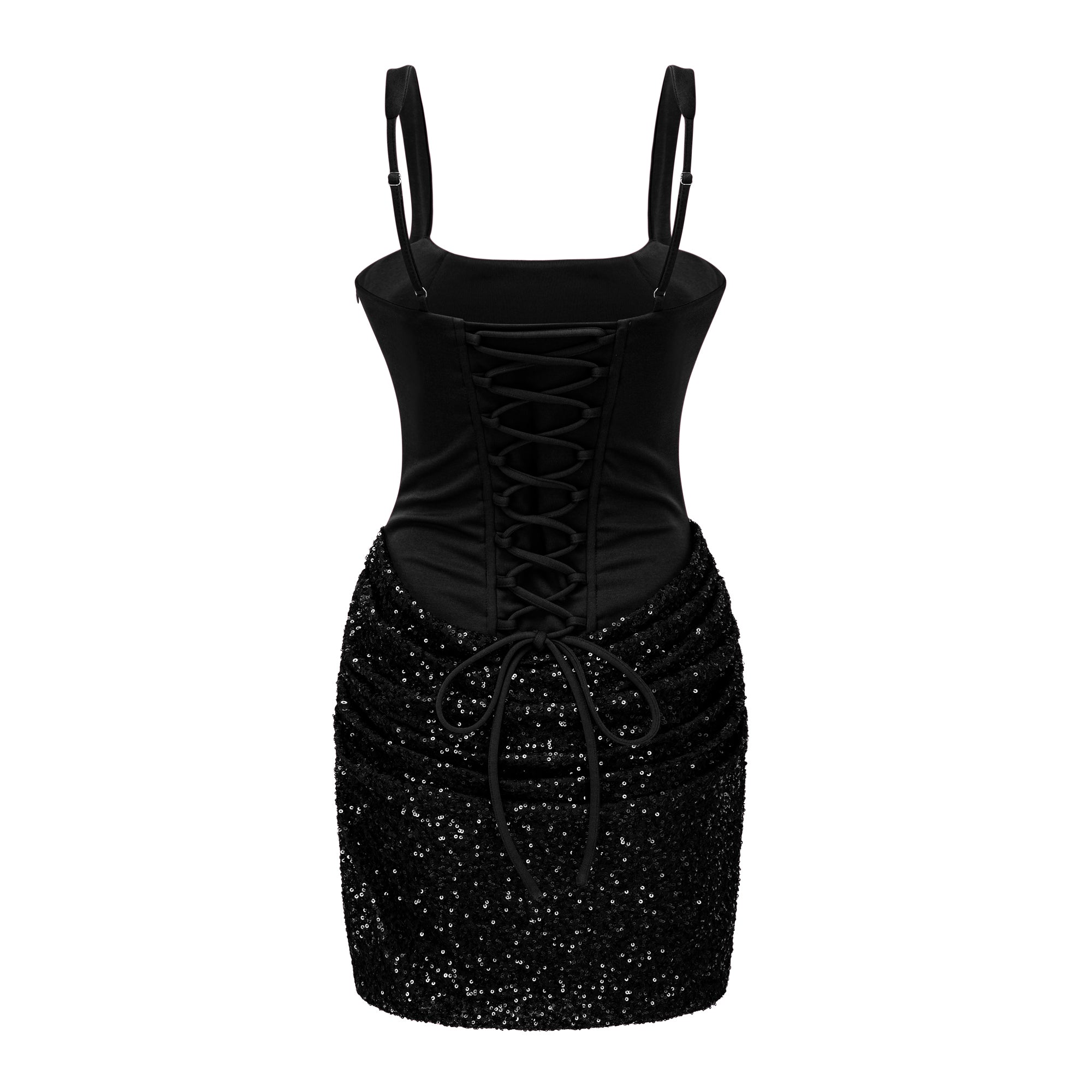 Paulette Black Embellished Ruched Bodycon Mini Dress
