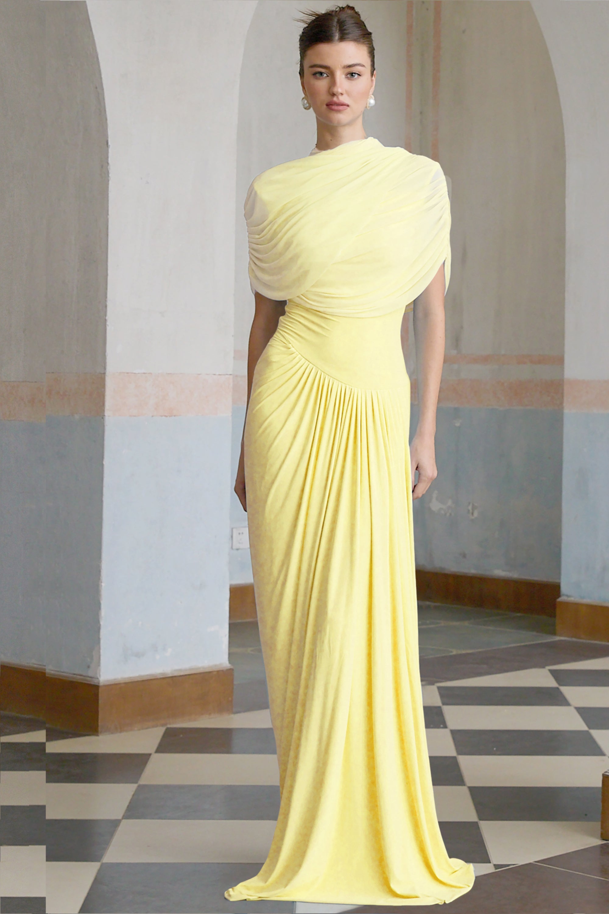 Hdxuly, ハディクリー Pleats Asymmetry Dress Catherine asymmetrical pleated maxi dress in Baby-blue