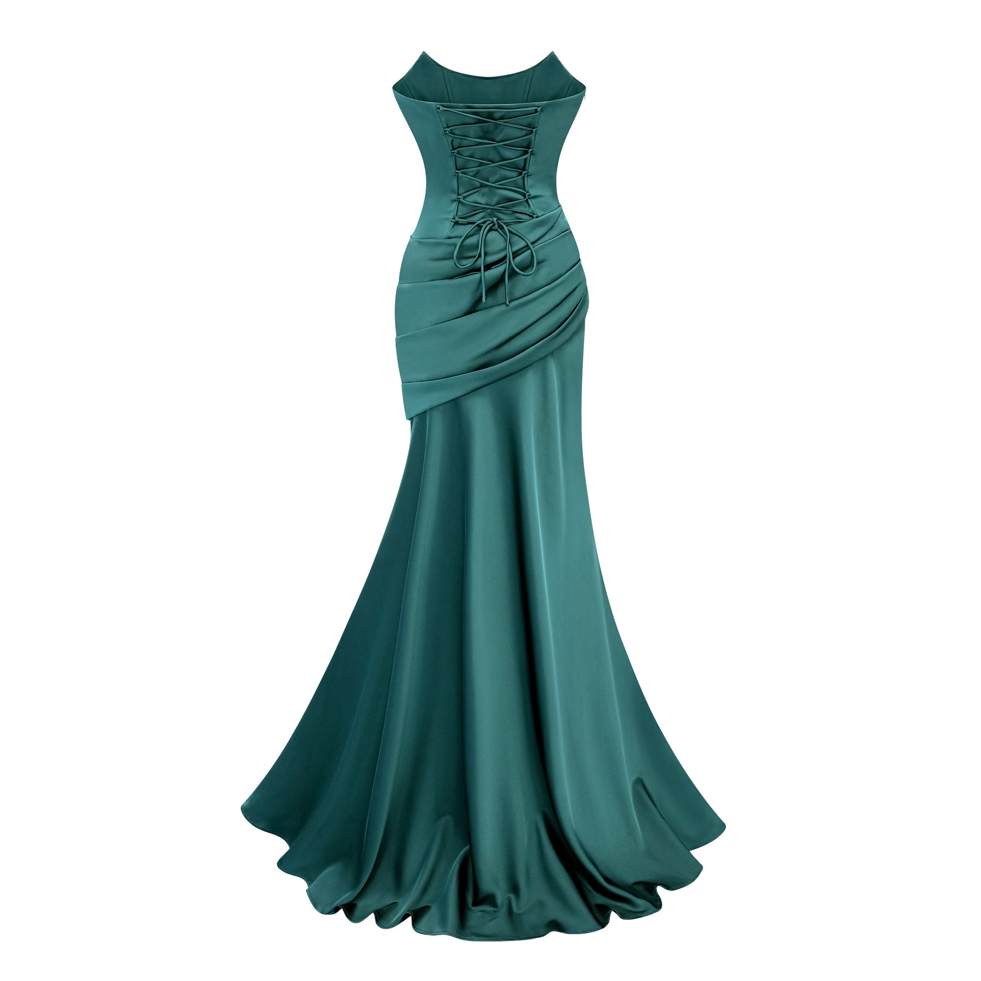 Marilou Green Ruched Satin Maxi Dress
