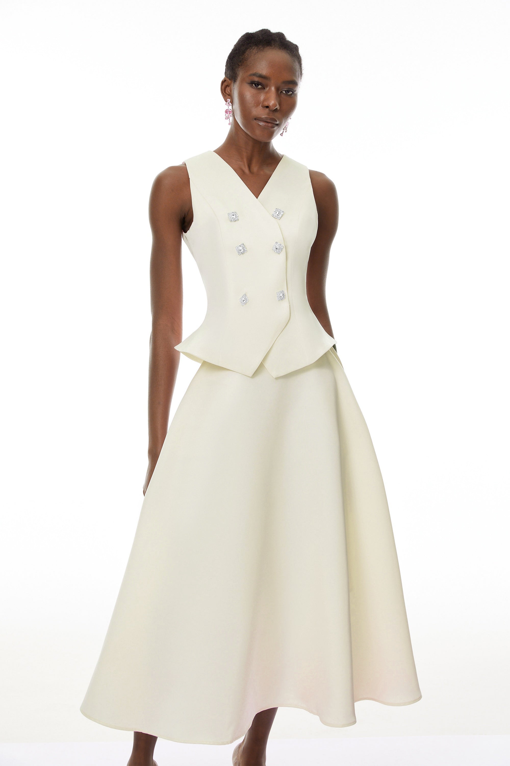 Wilhelmine Neutral Embellished Top & Skirt Set