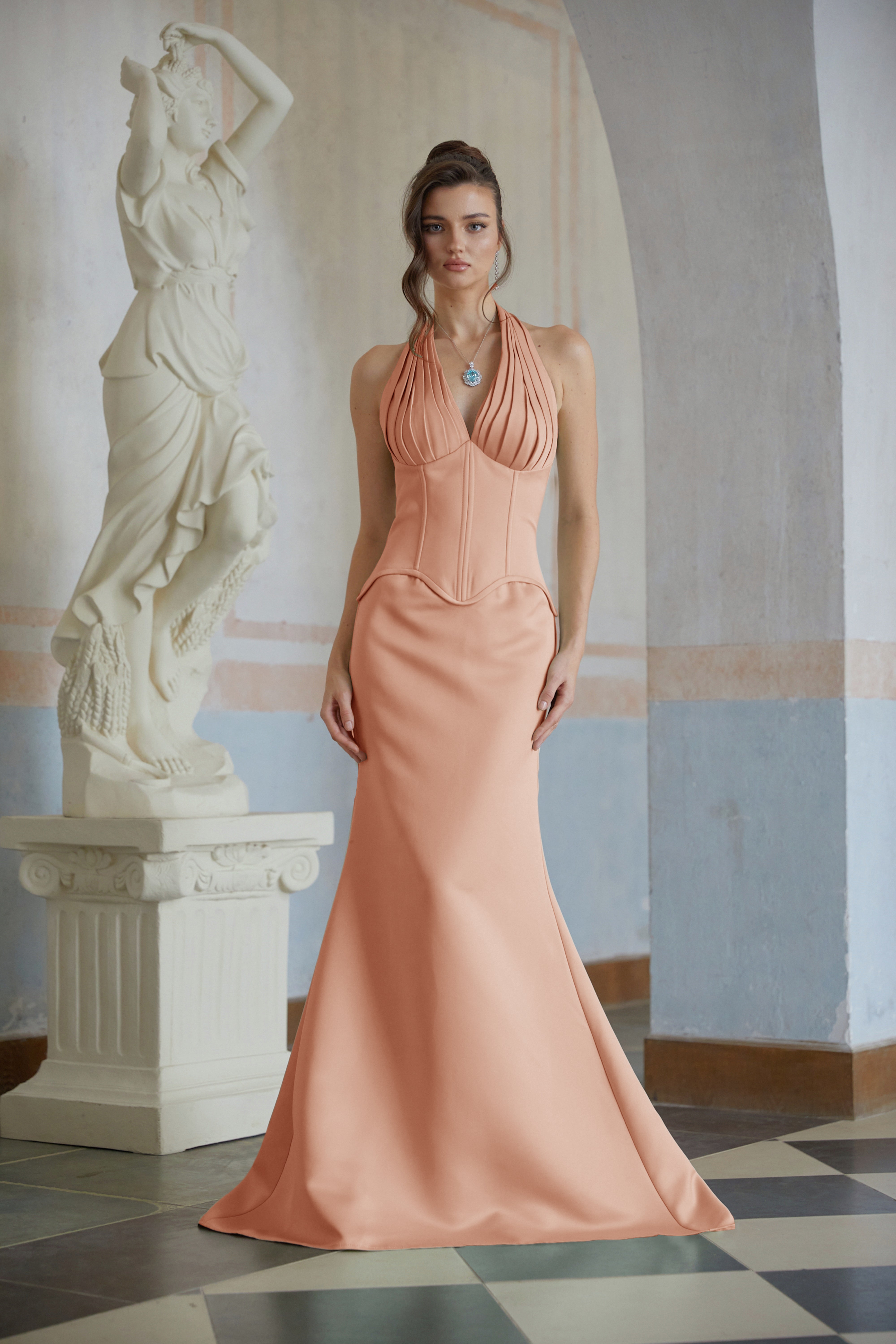 Aurélie Orange Halterneck Mermaid Maxi Dress