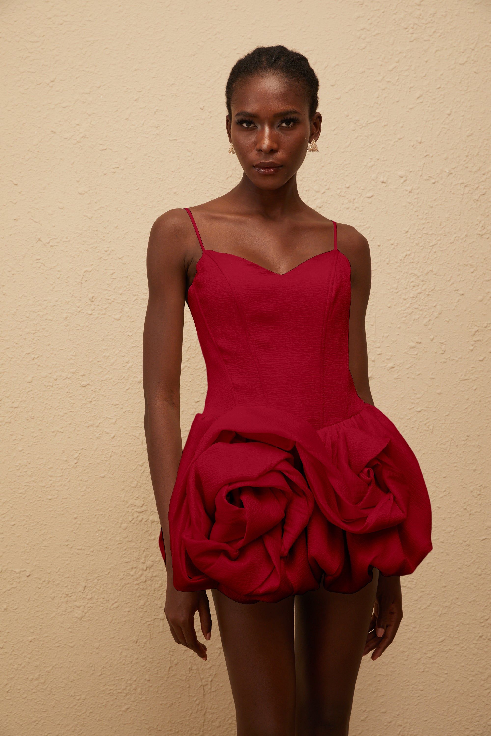 Melanie Red 3D Petal Bubble Mini Dress