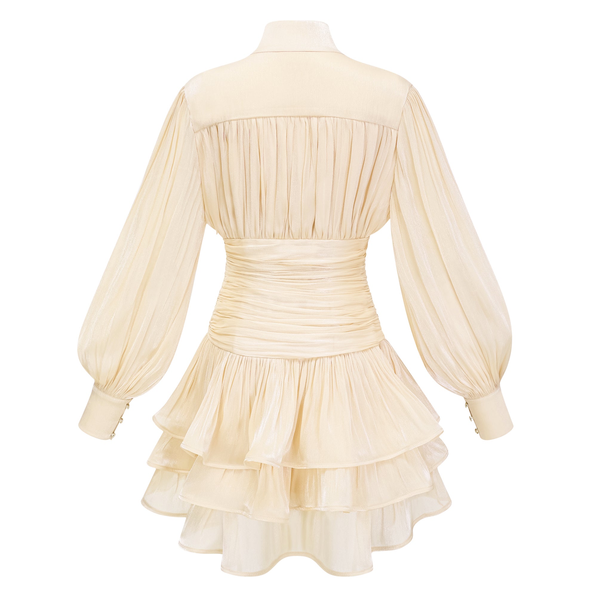 Emersyn Neutrals Minikleid mit hohem Kragen und Rüschendetails