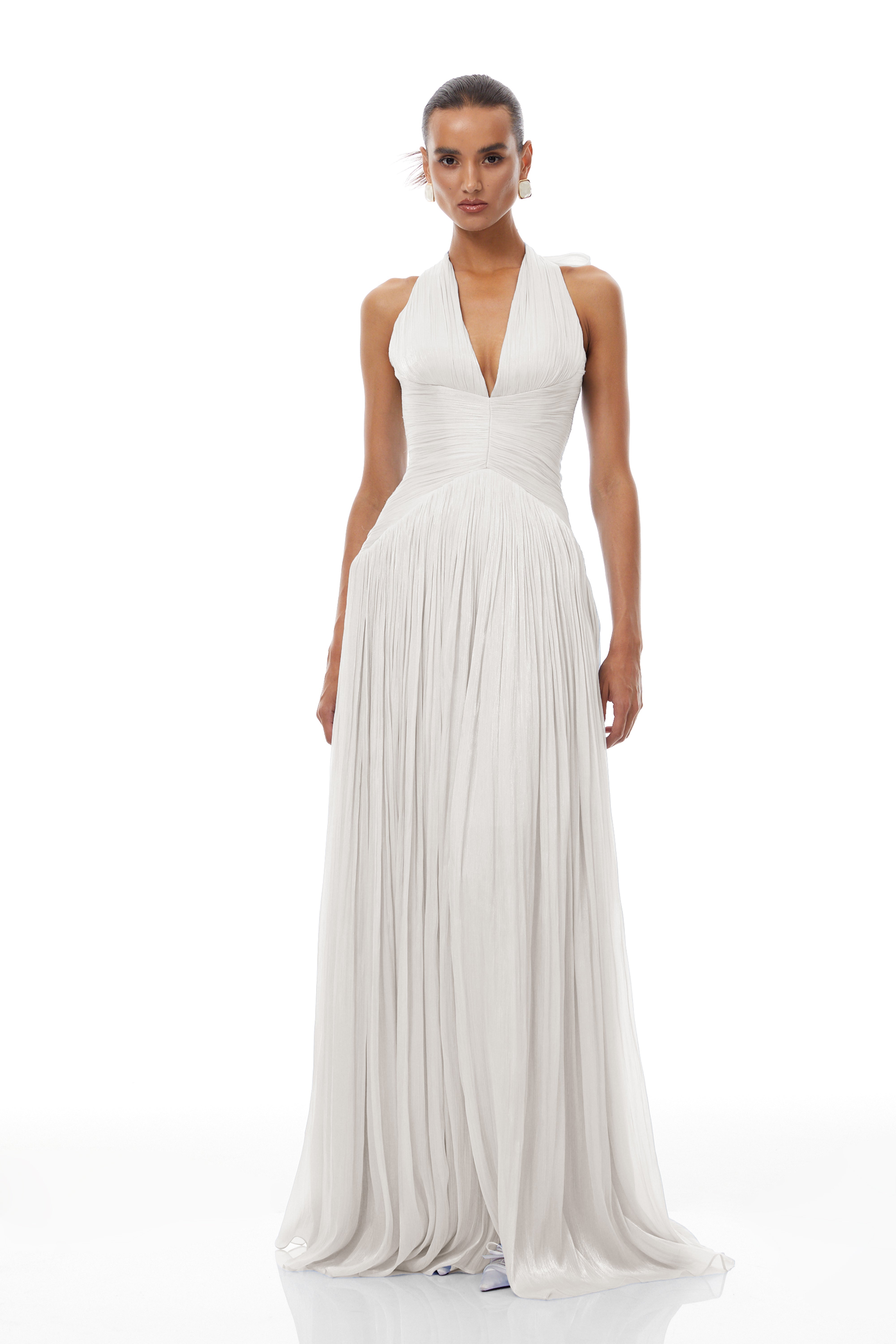 Térébenthine White Glossy Gathered Maxi Dress