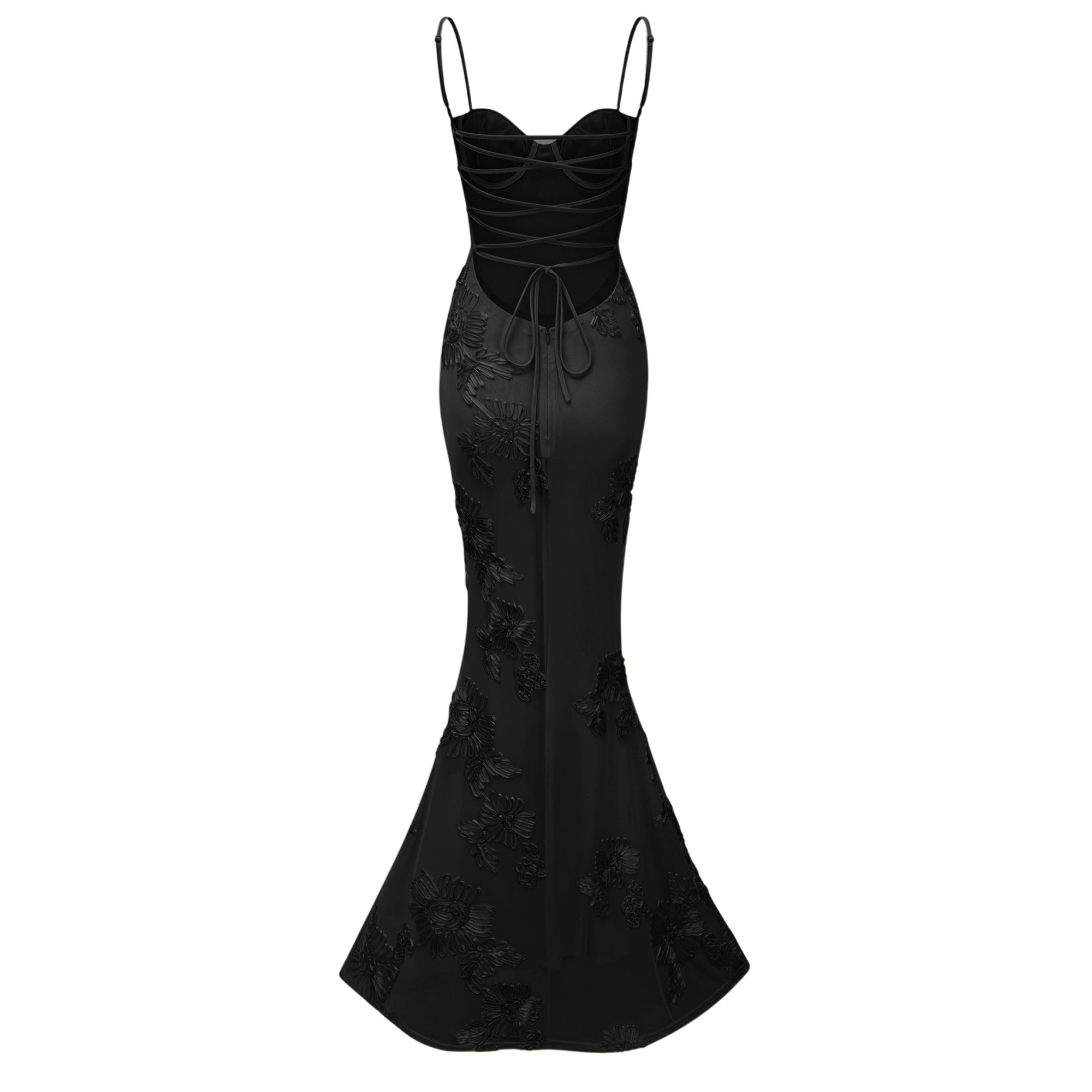 【新品未使用】THE SHISHIKUI ribbon cami/BLACK Théoline Black Floral Appliqué Corset Maxi Dress