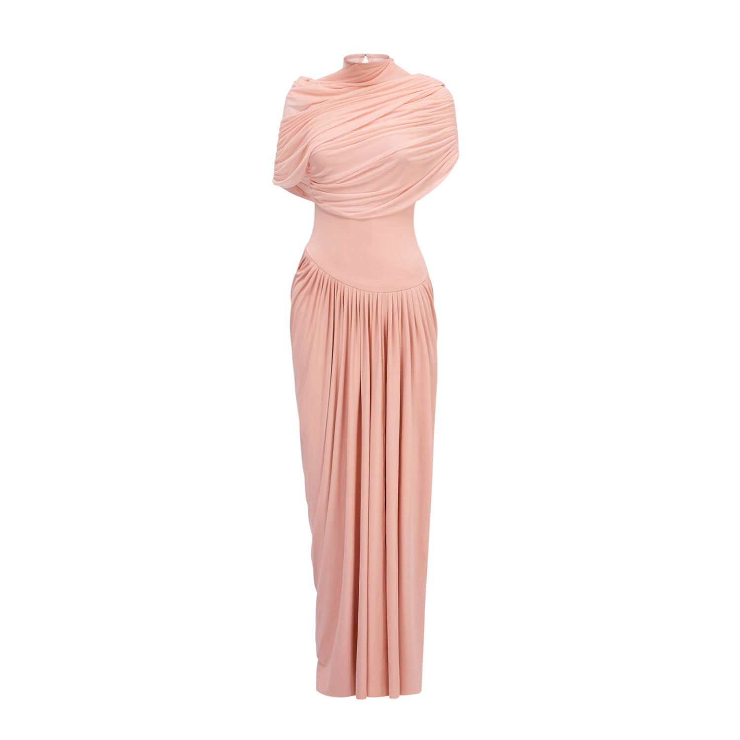 Catherine Red Asymmetrical Pleated Long-Sleeve Maxi Dress