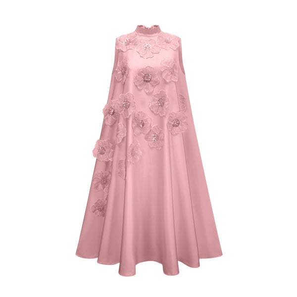 2957 Pink Flower Applique Cutout Dress