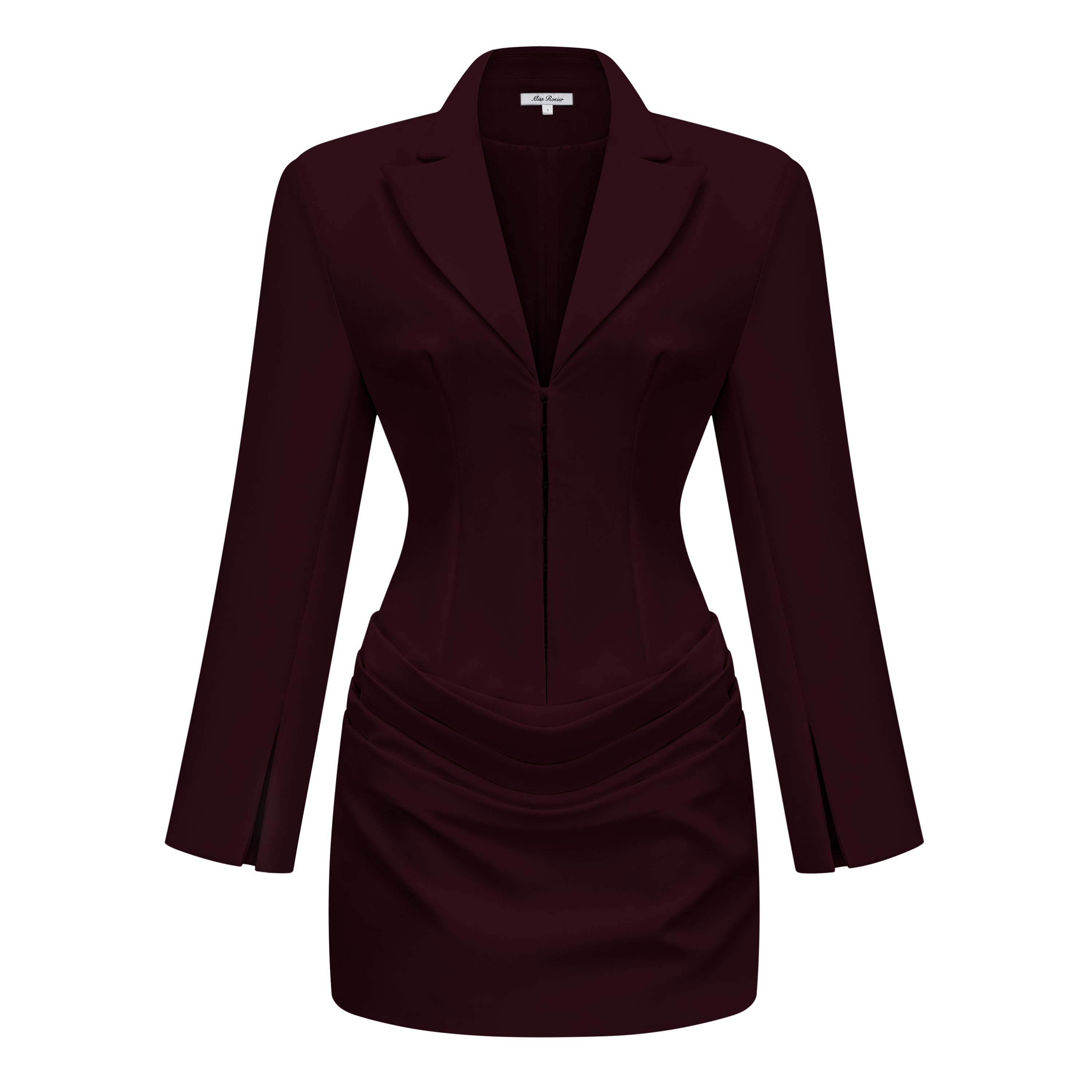Rosette Burgundy Ruched Blazer Mini Dress