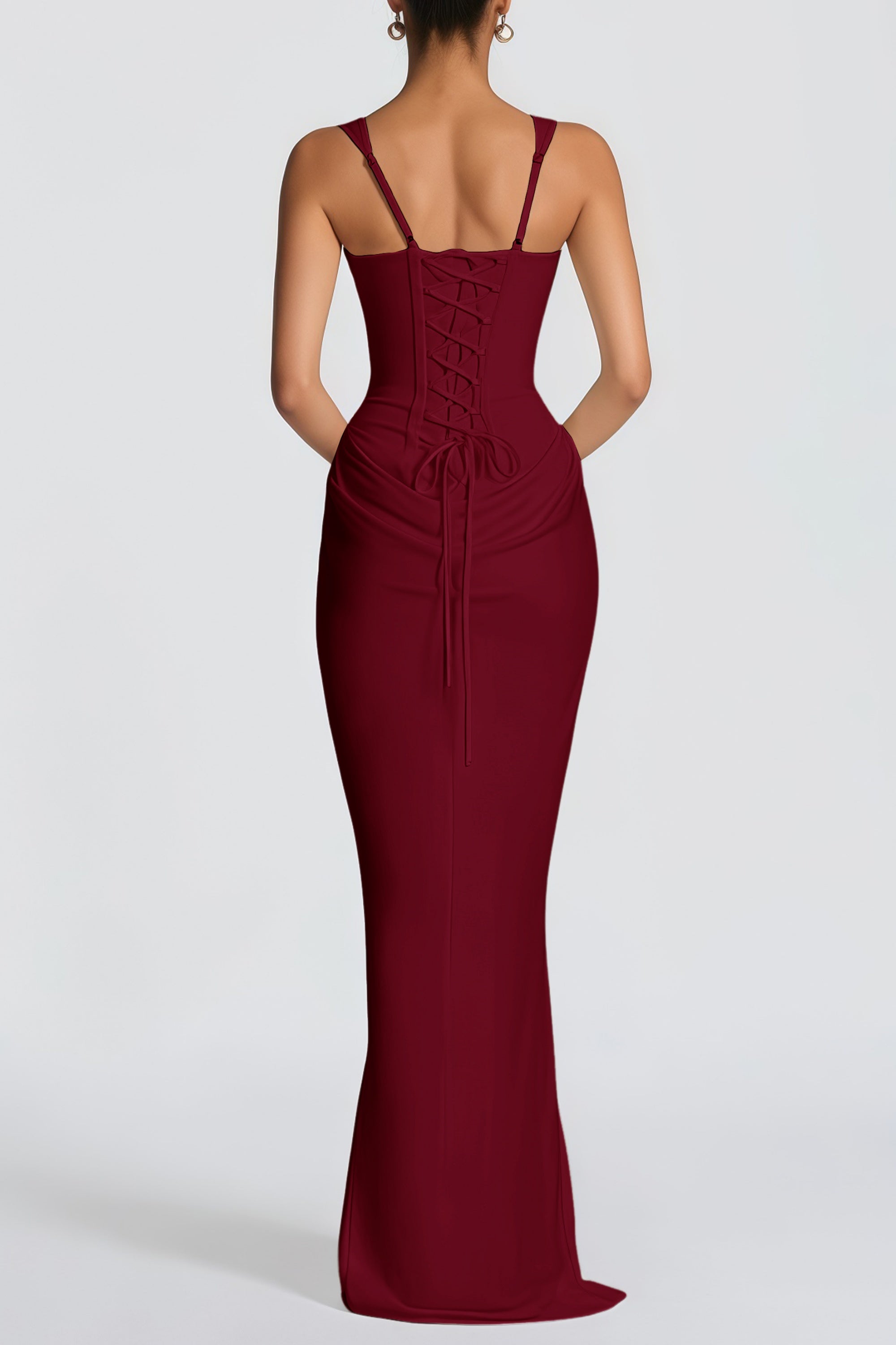 Paulette Red Ruched Corset Maxi Dress