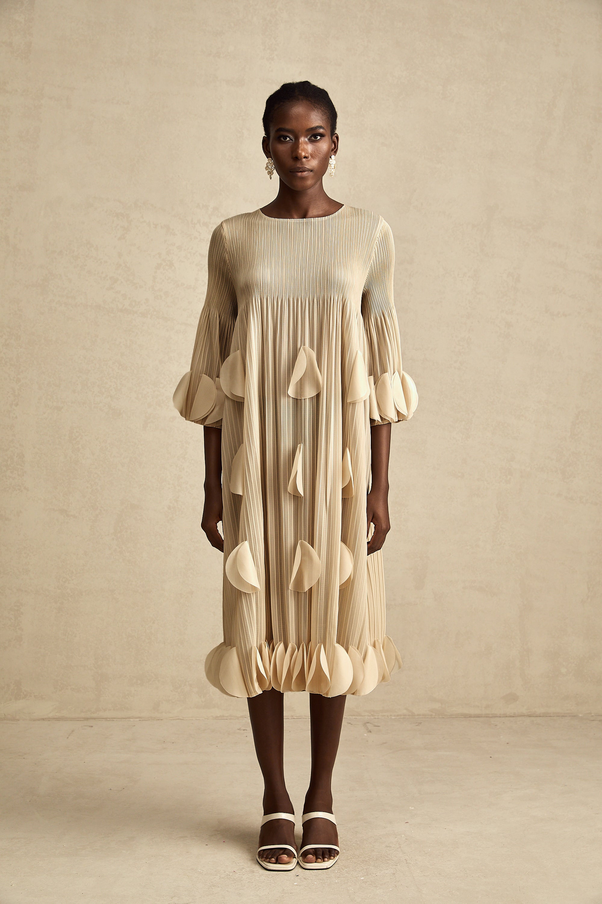 Alizée 3d-petal pleated midi dress (Final Sale-US Only)