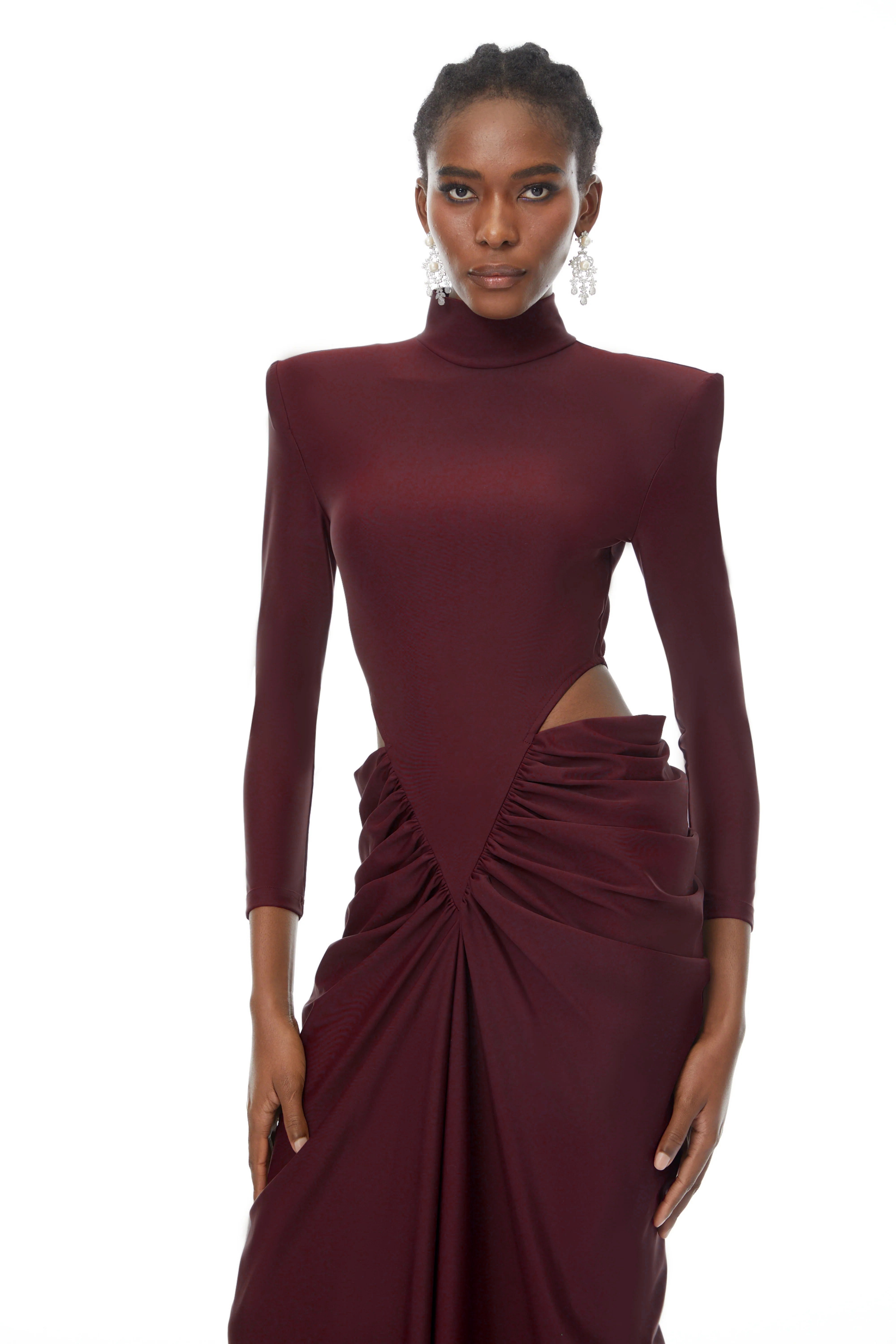 Arlene Red Cut Out Ruched Maxi Dress