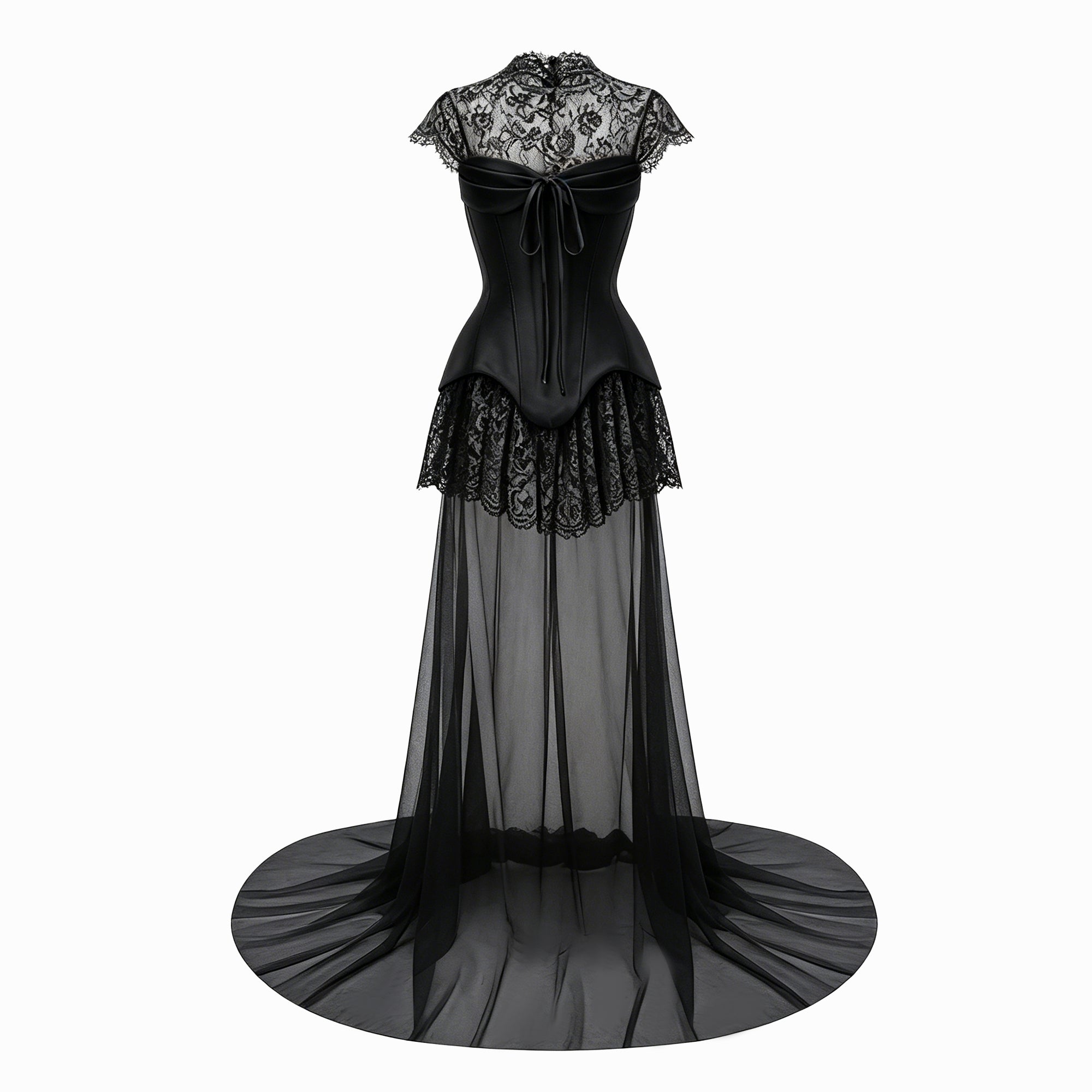 Michalina Black Lace Convertible Gown with Detachable Skirt