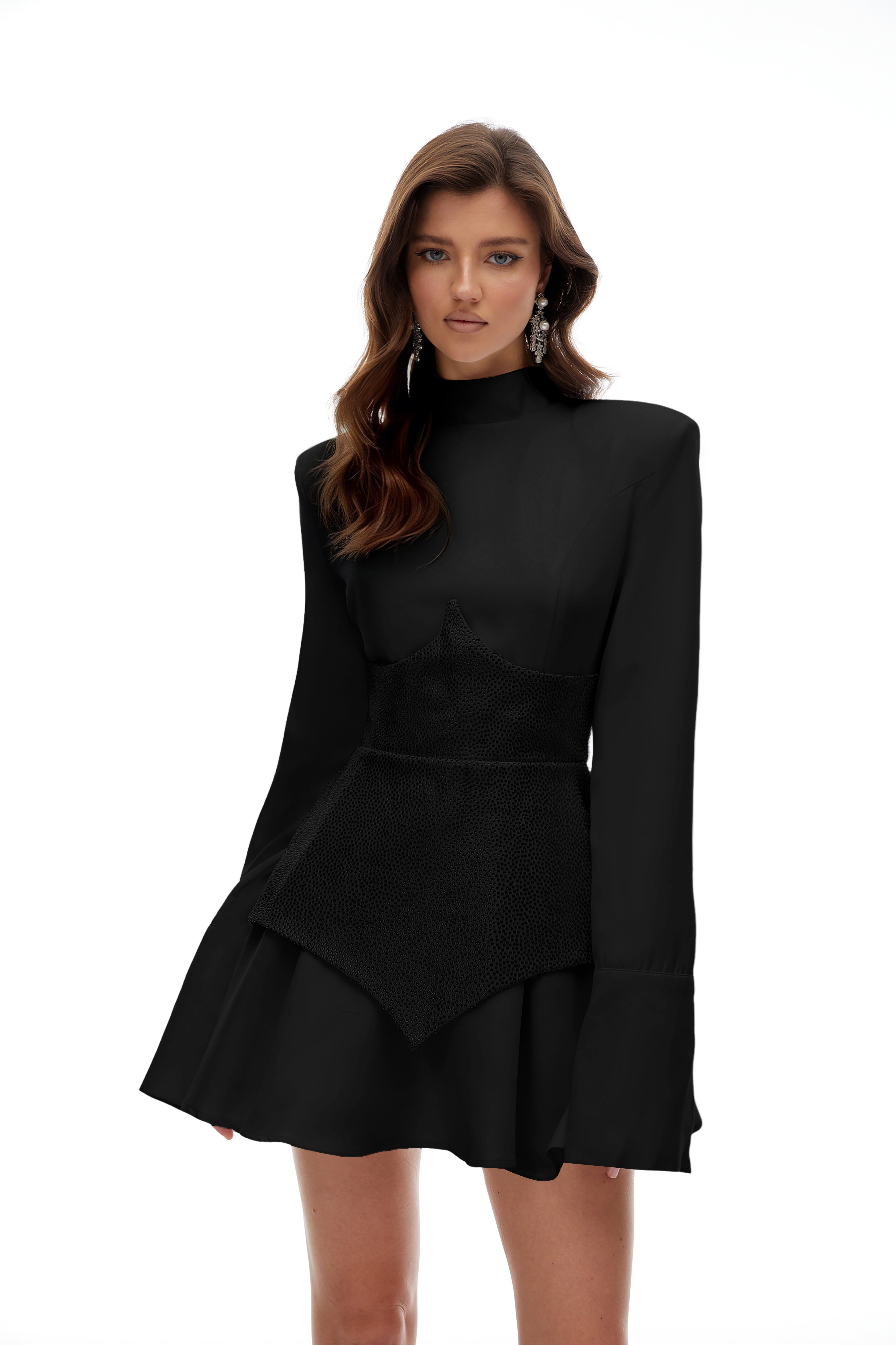 Veronica Black Rhinestone Embellished Mini Dress