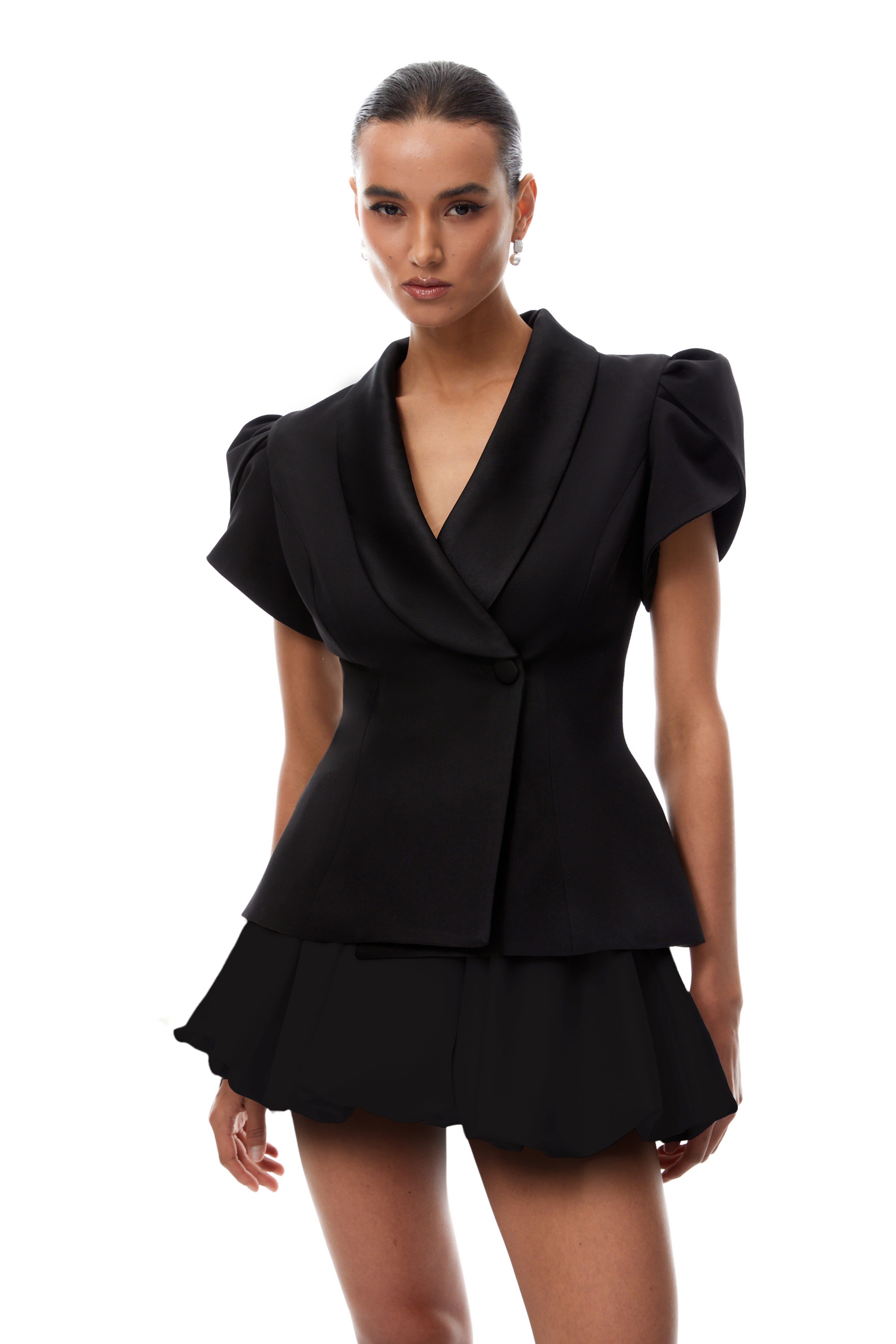 Acharya Black Blouse & White Bubble Skirt Set