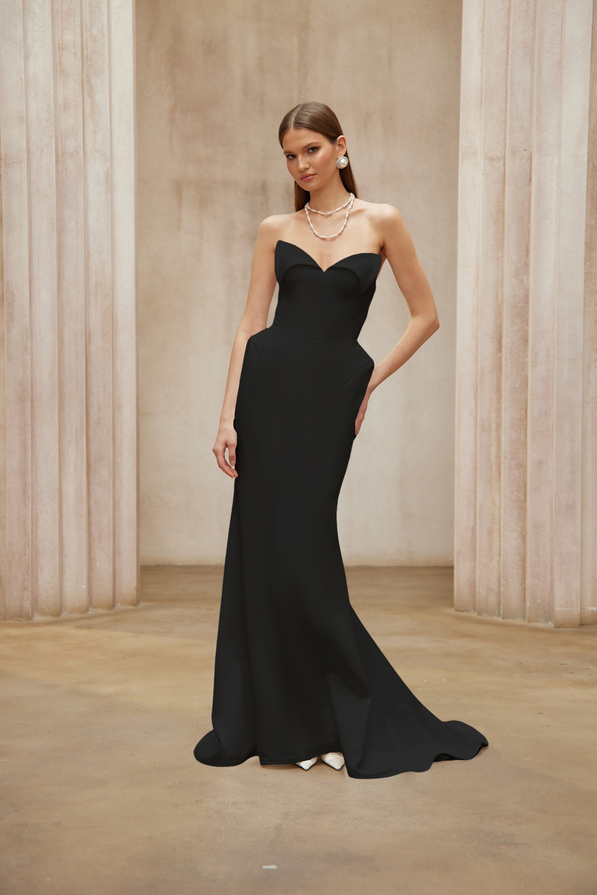 Alba Black Barrel Waist Corset Maxi Dress