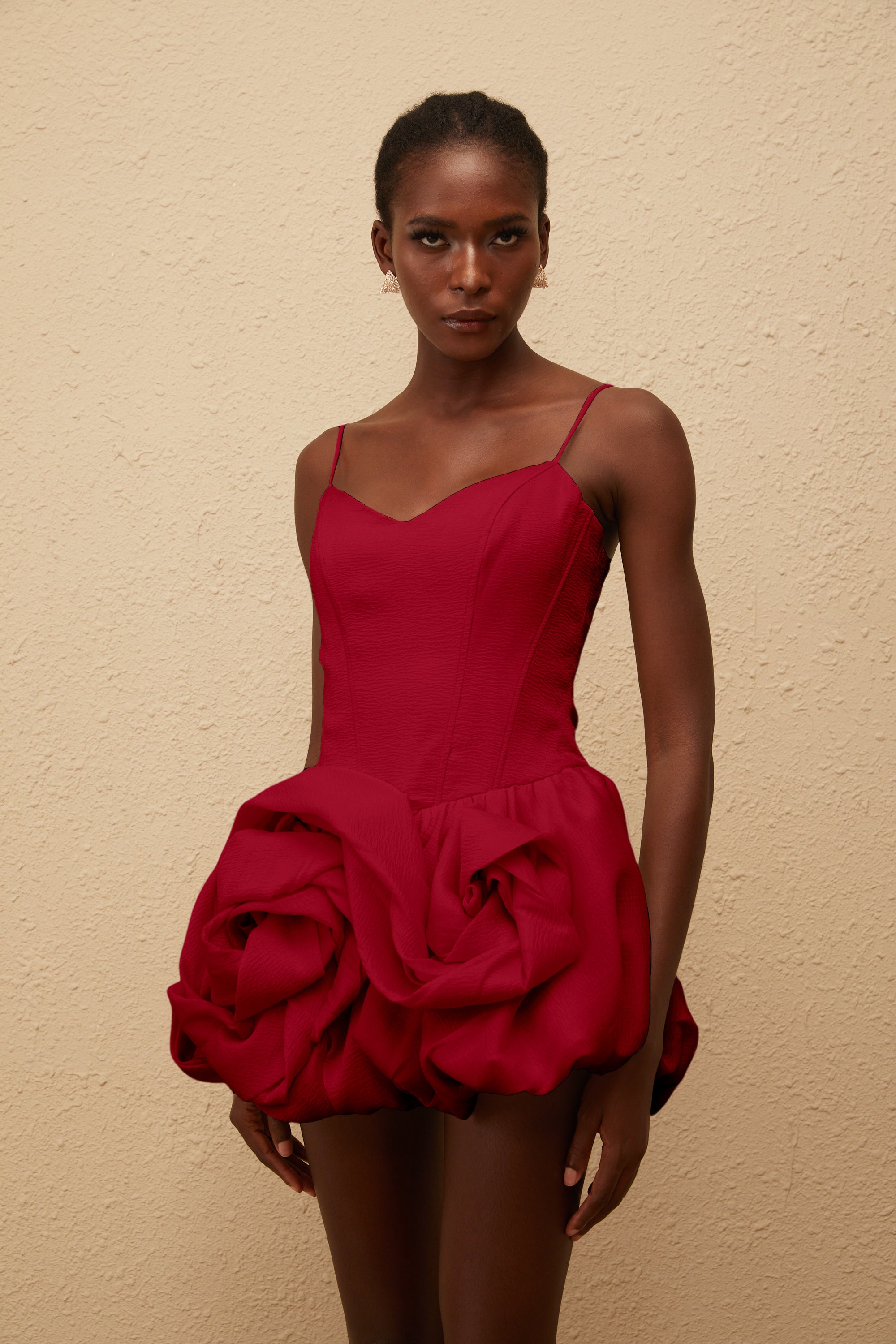 Melanie Red 3D Petal Bubble Mini Dress