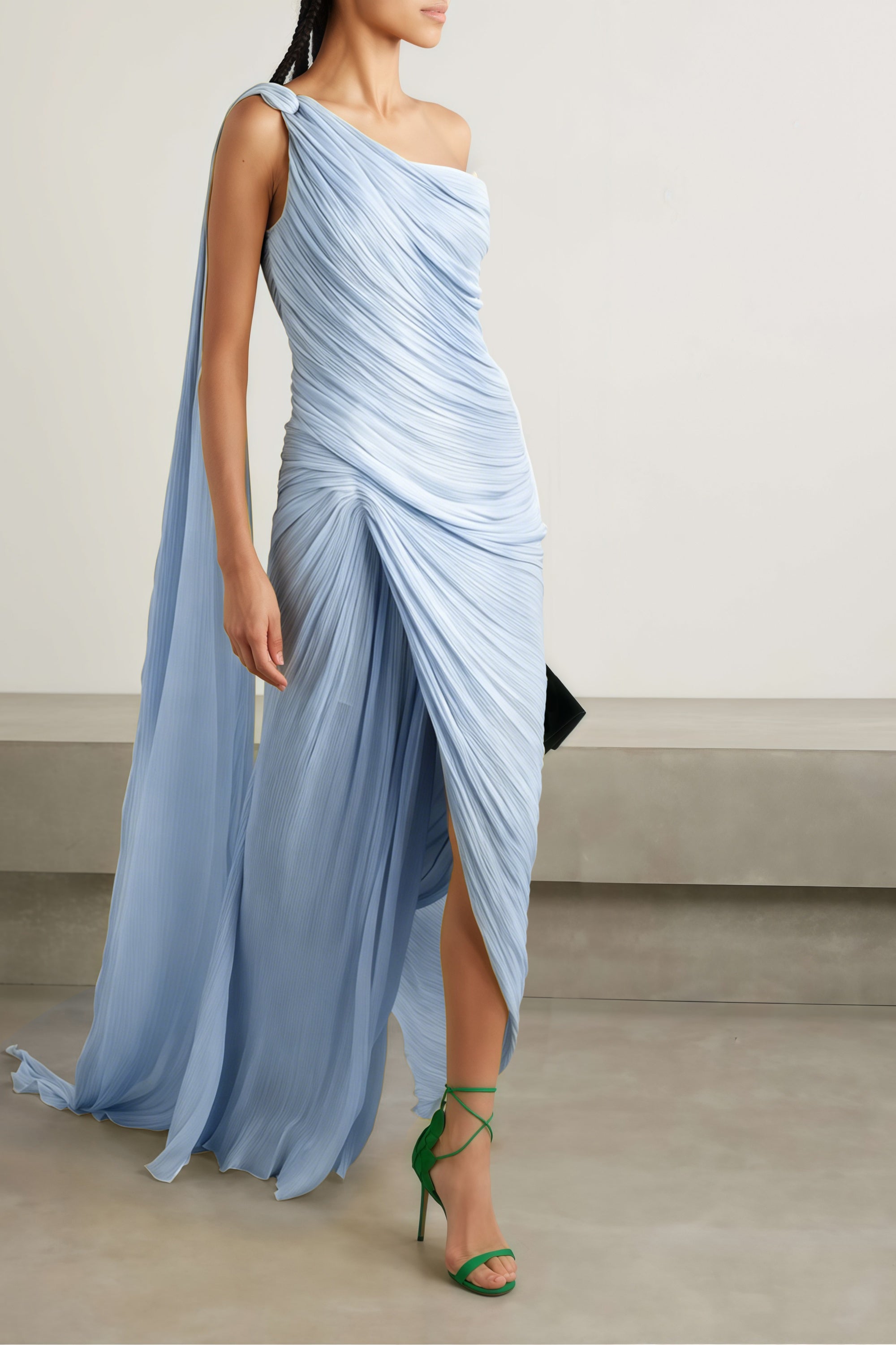 Meissa Blue Asymmetrical Ruched Maxi Dress