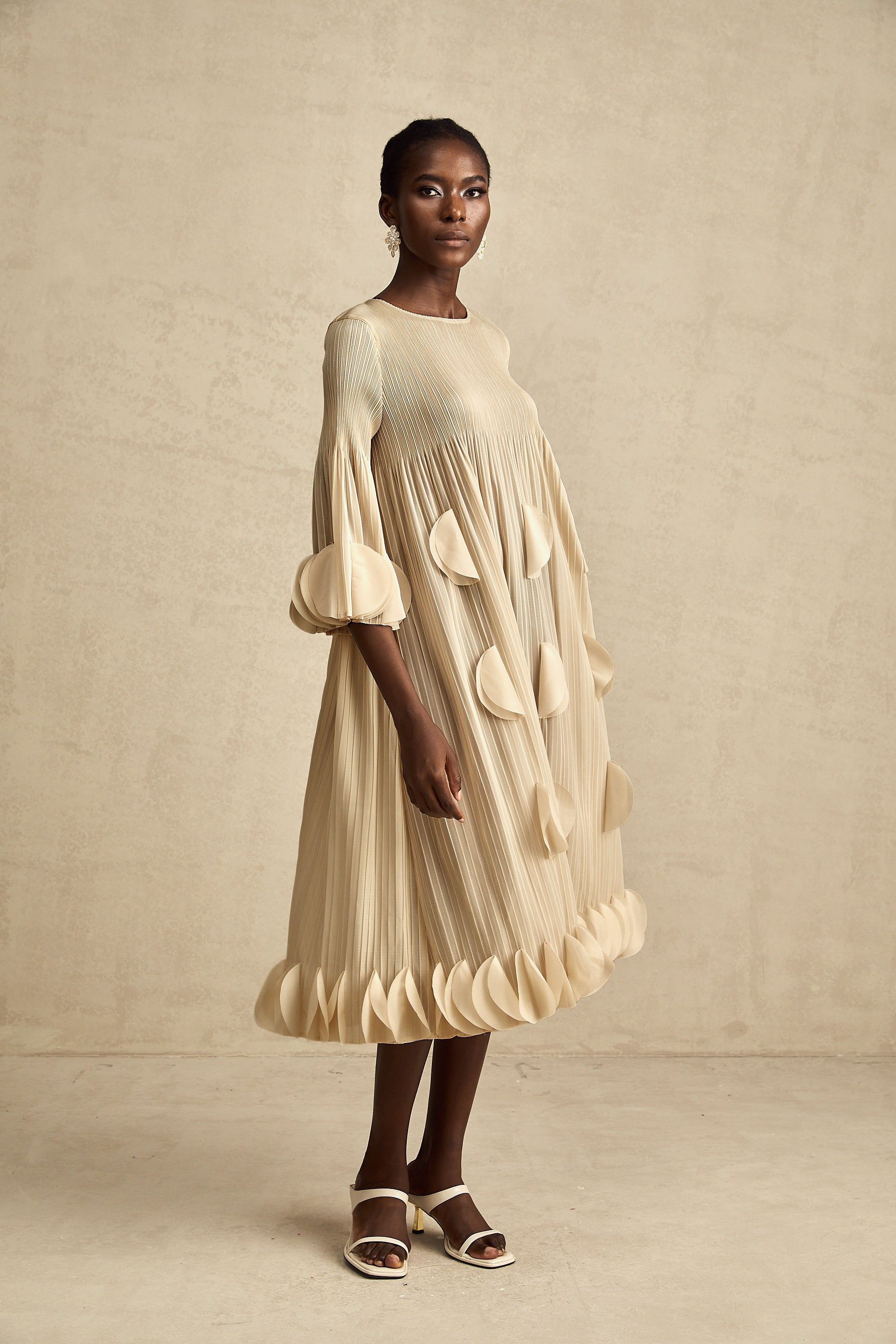 Alizée 3d-petal pleated midi dress (Final Sale-US Only)