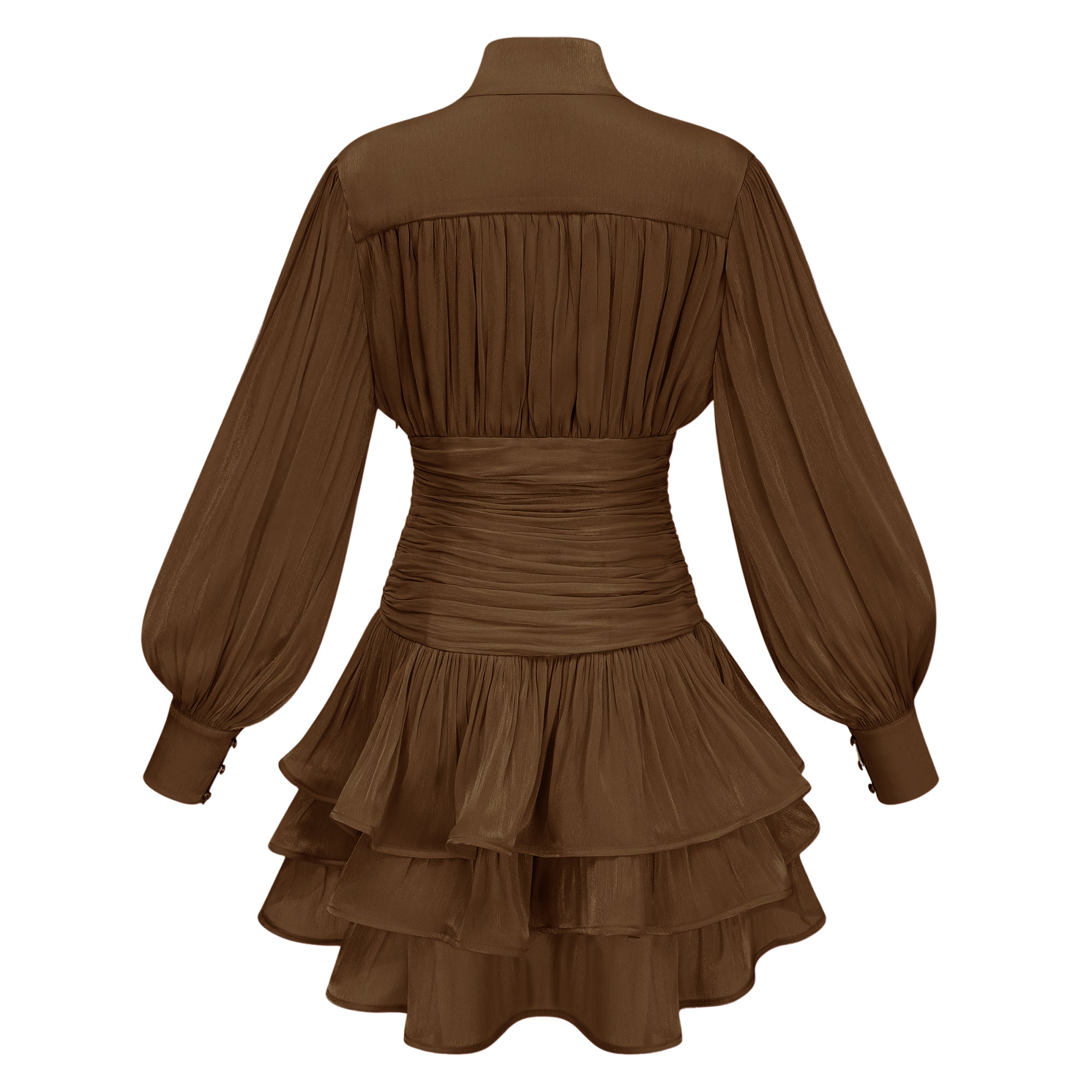 Emersyn Brown Minikleid mit hohem Kragen und Rüschendetails