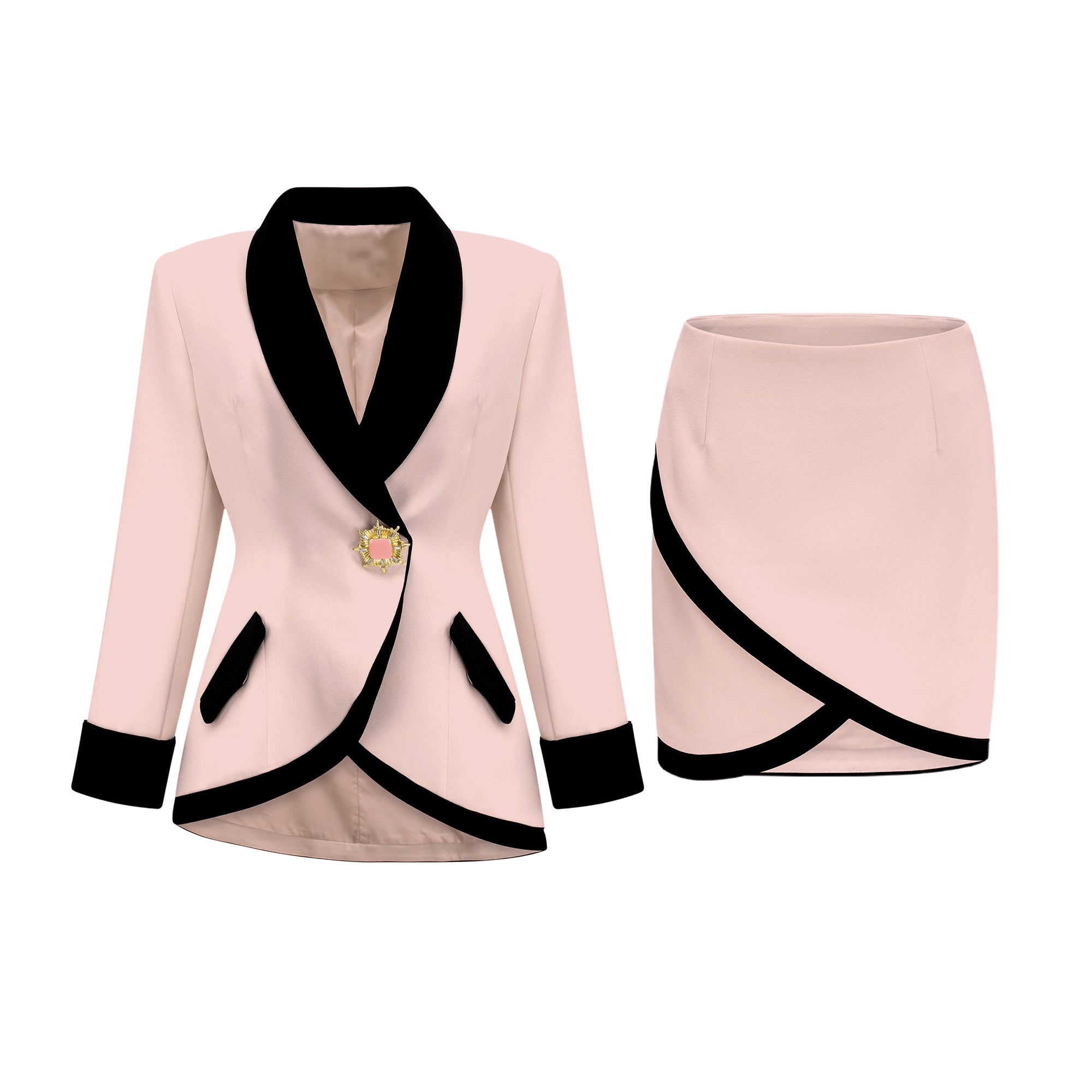 Vespera contrast colours jacket & skirt matching set