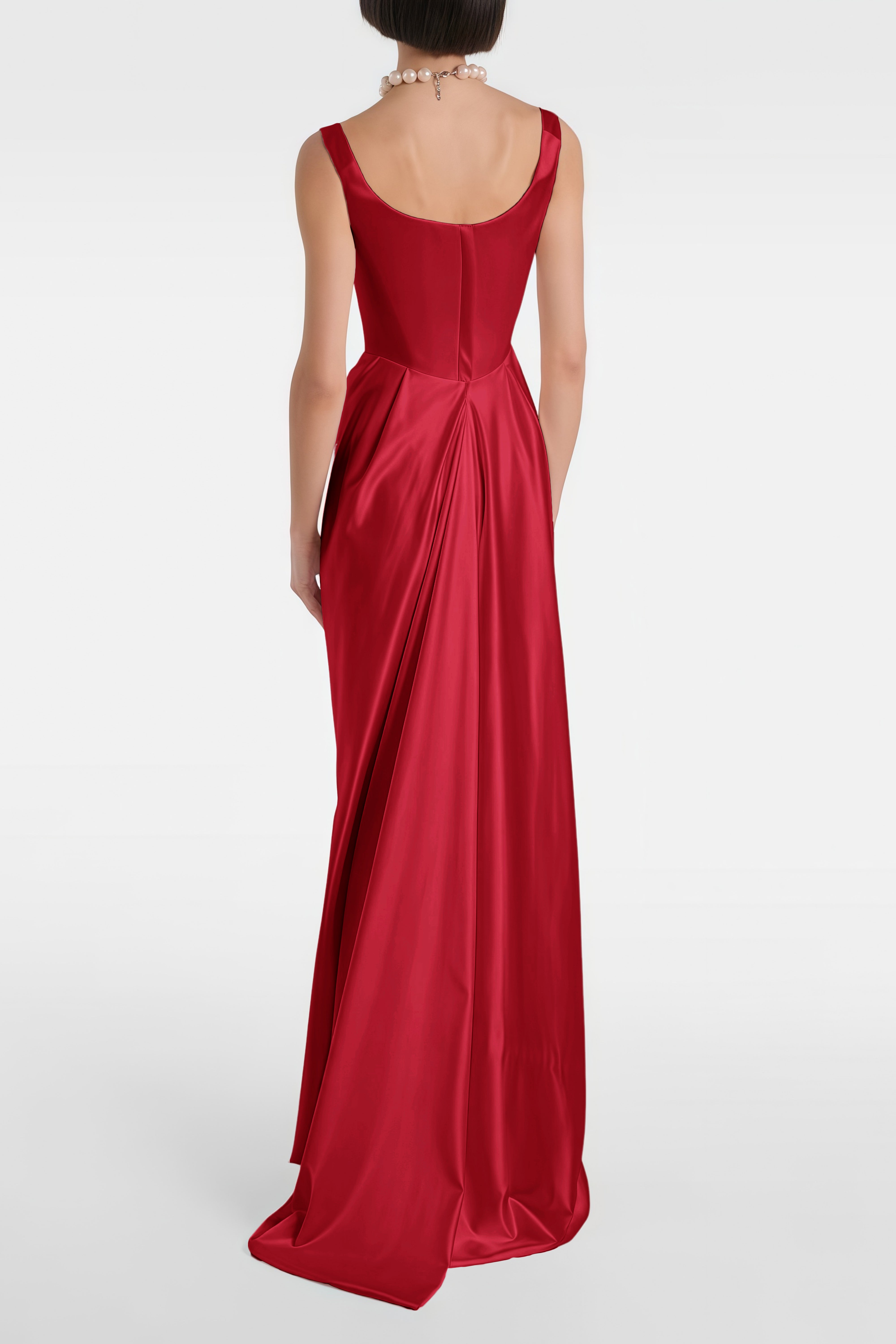 Fiona Rotes Satin-Maxikleid mit eckigem Ausschnitt