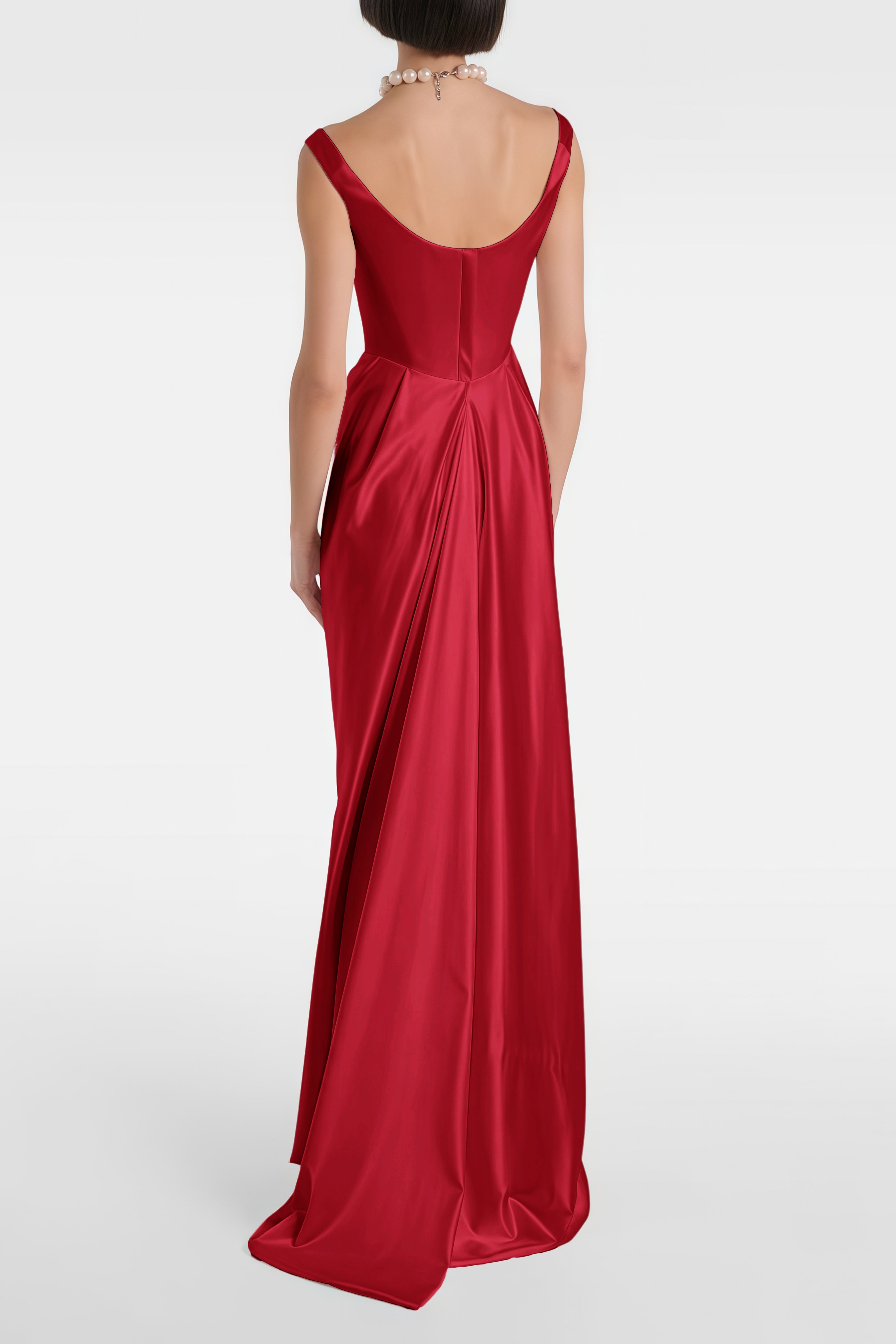 Fiona Rotes Satin-Maxikleid mit eckigem Ausschnitt