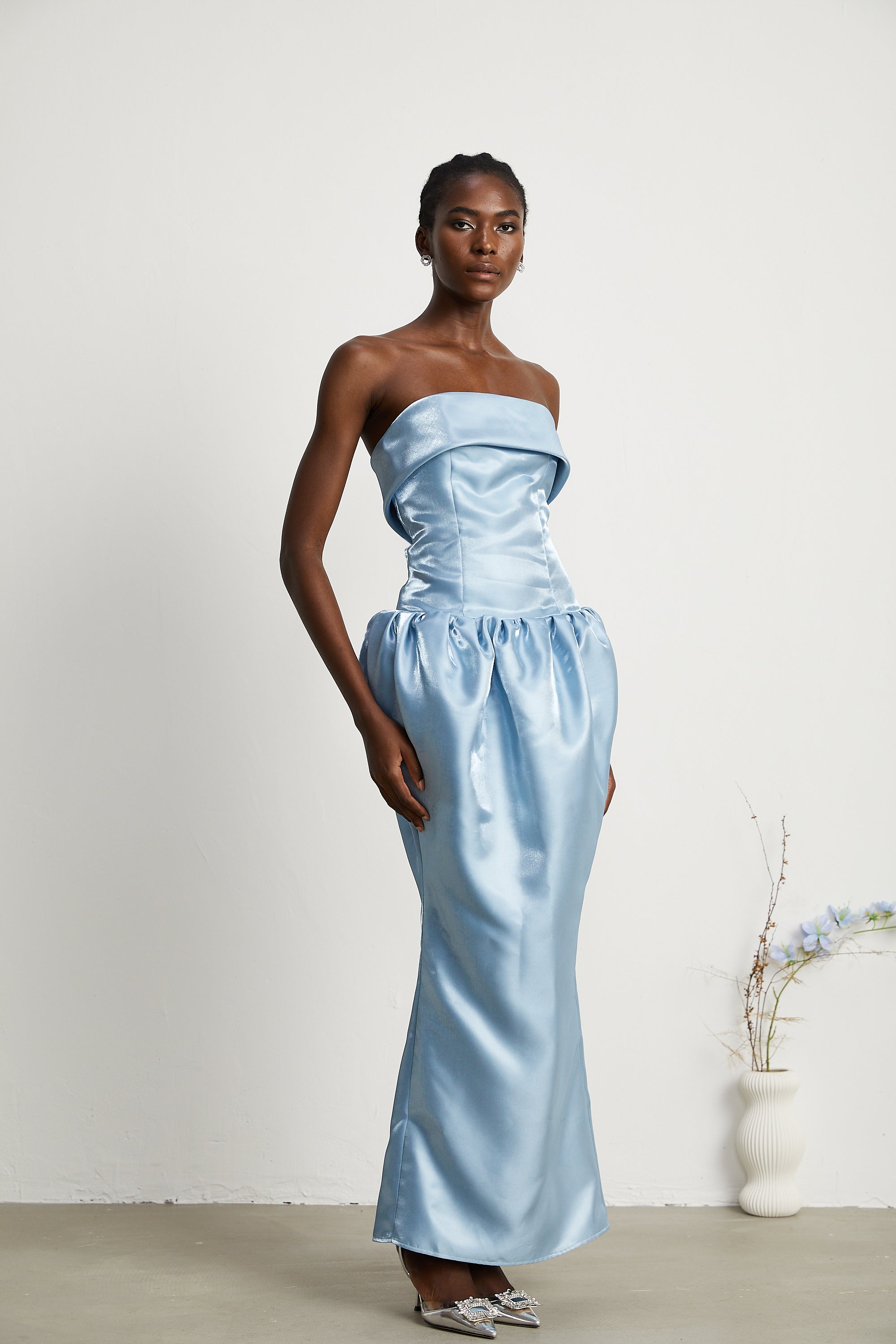 Aélis off-shoulder satin maxi dress