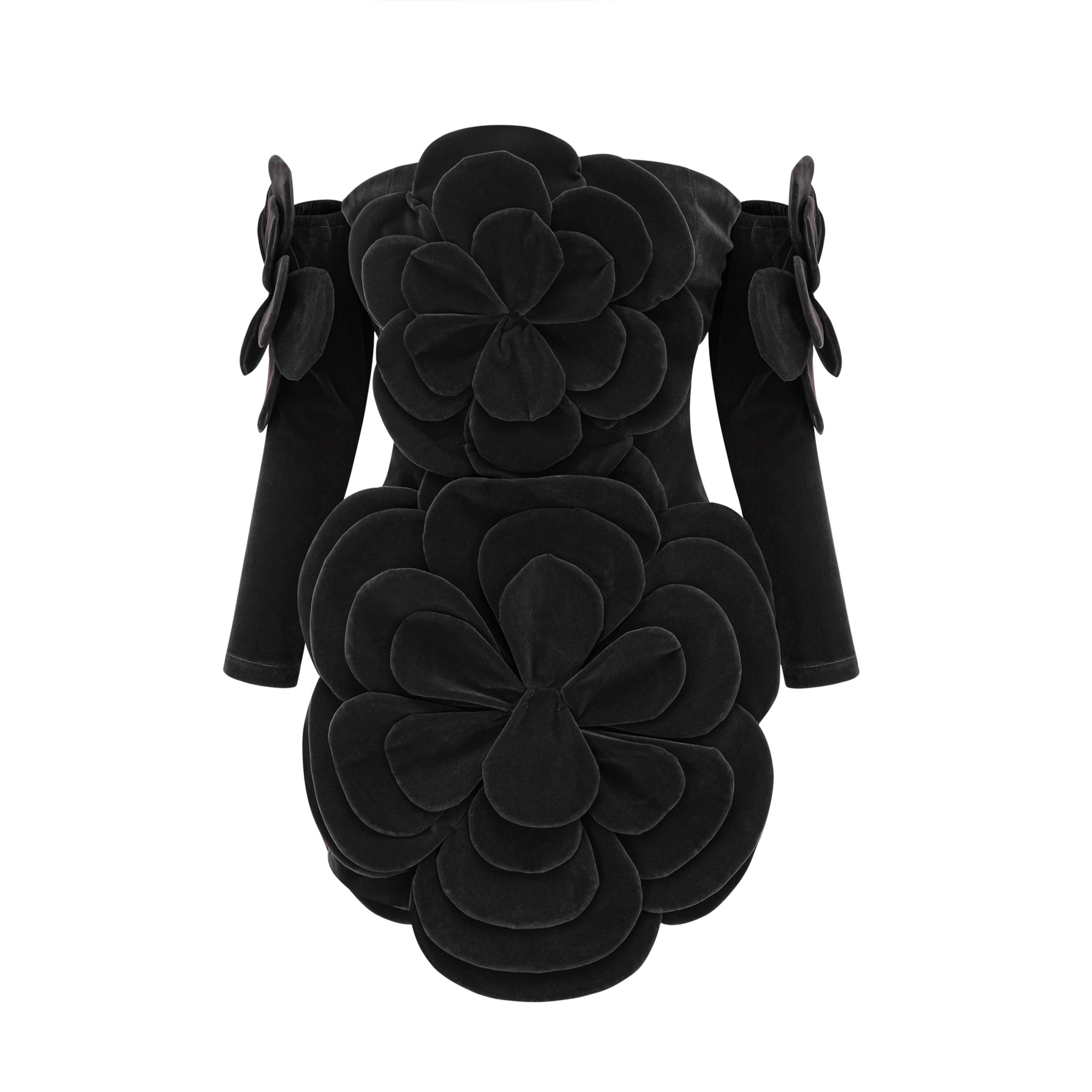 Azura floral-appliqué mini dress in Black