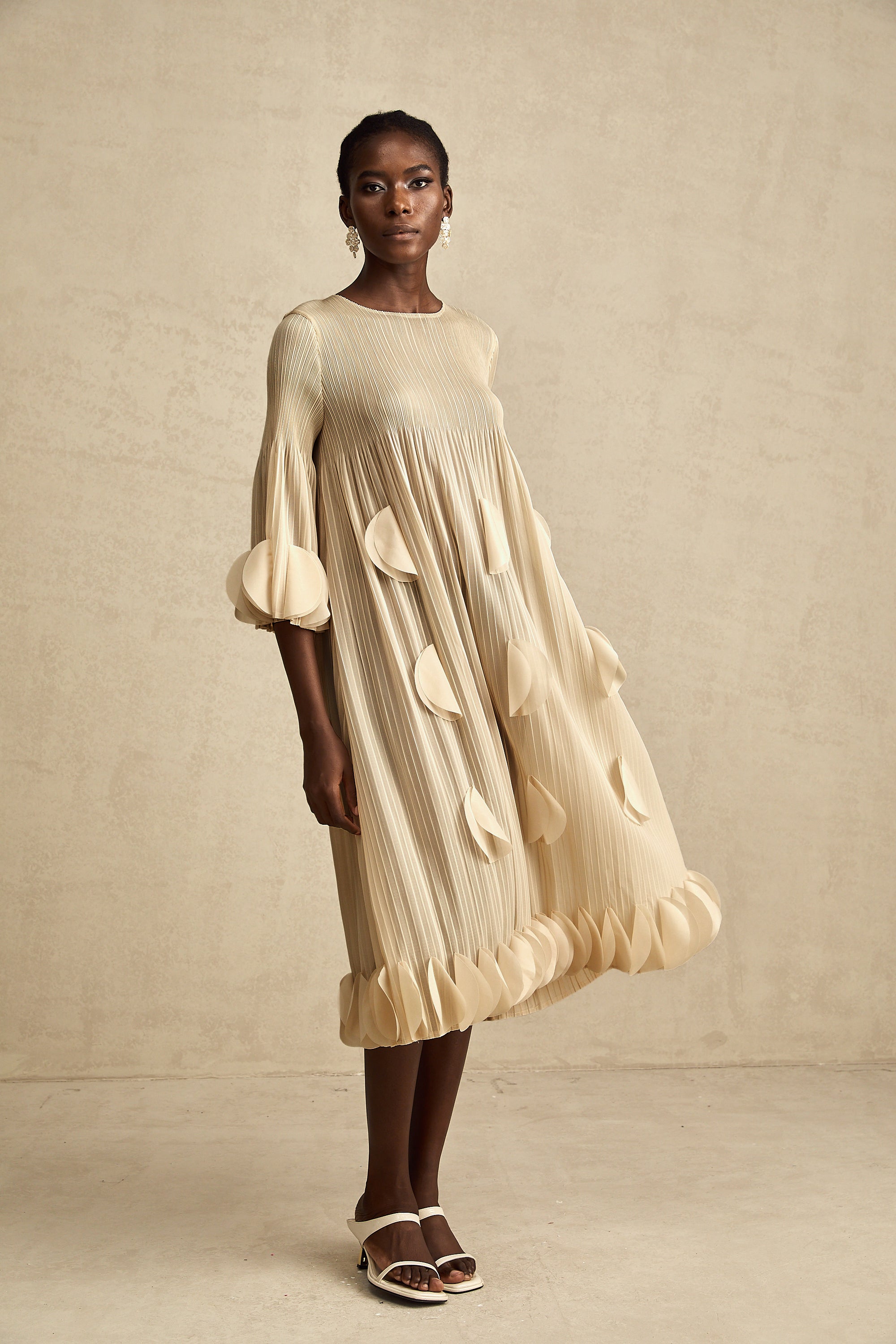 Alizée 3d-petal pleated midi dress (Final Sale-US Only)