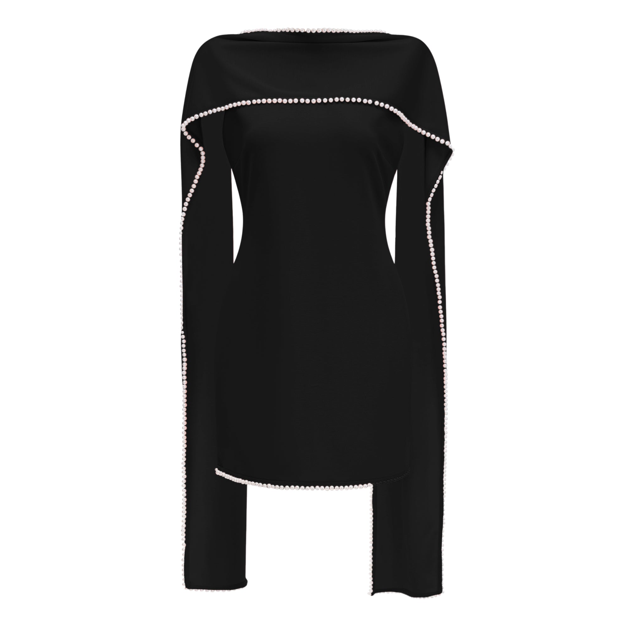 Piroska Schwarzes ärmelloses Minikleid mit Perlenbesatz