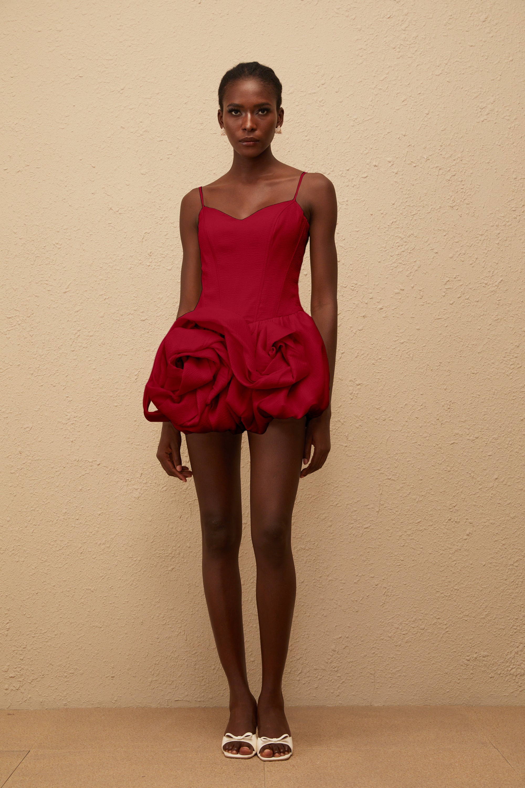 Melanie Red 3D Petal Bubble Mini Dress