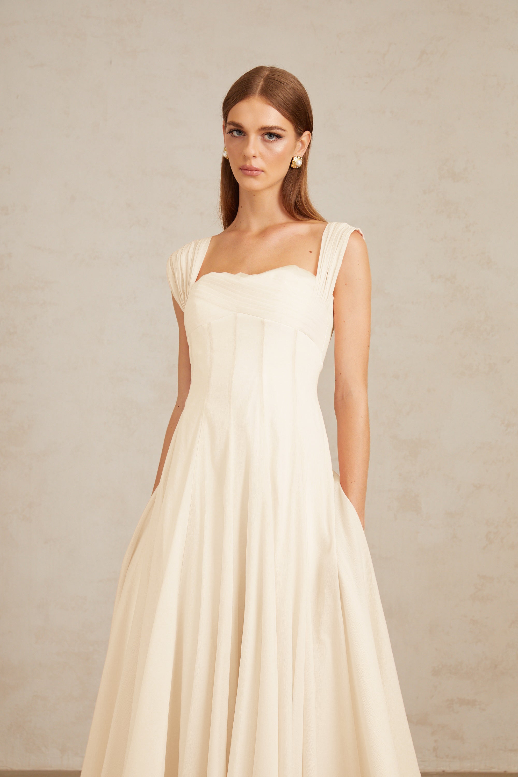 Érasme Cremeweißes Midikleid mit Volant