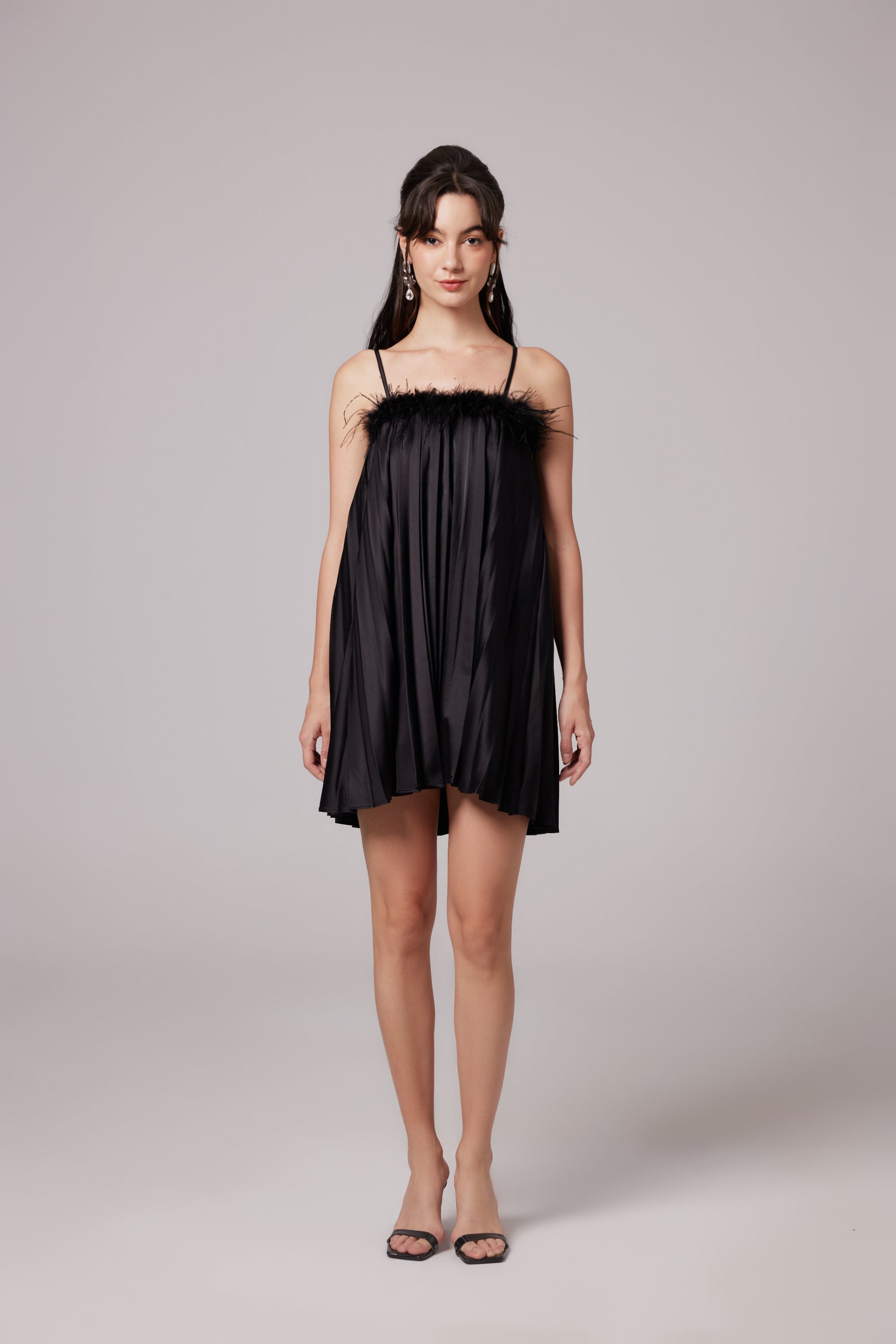 Melody black feather mini dress