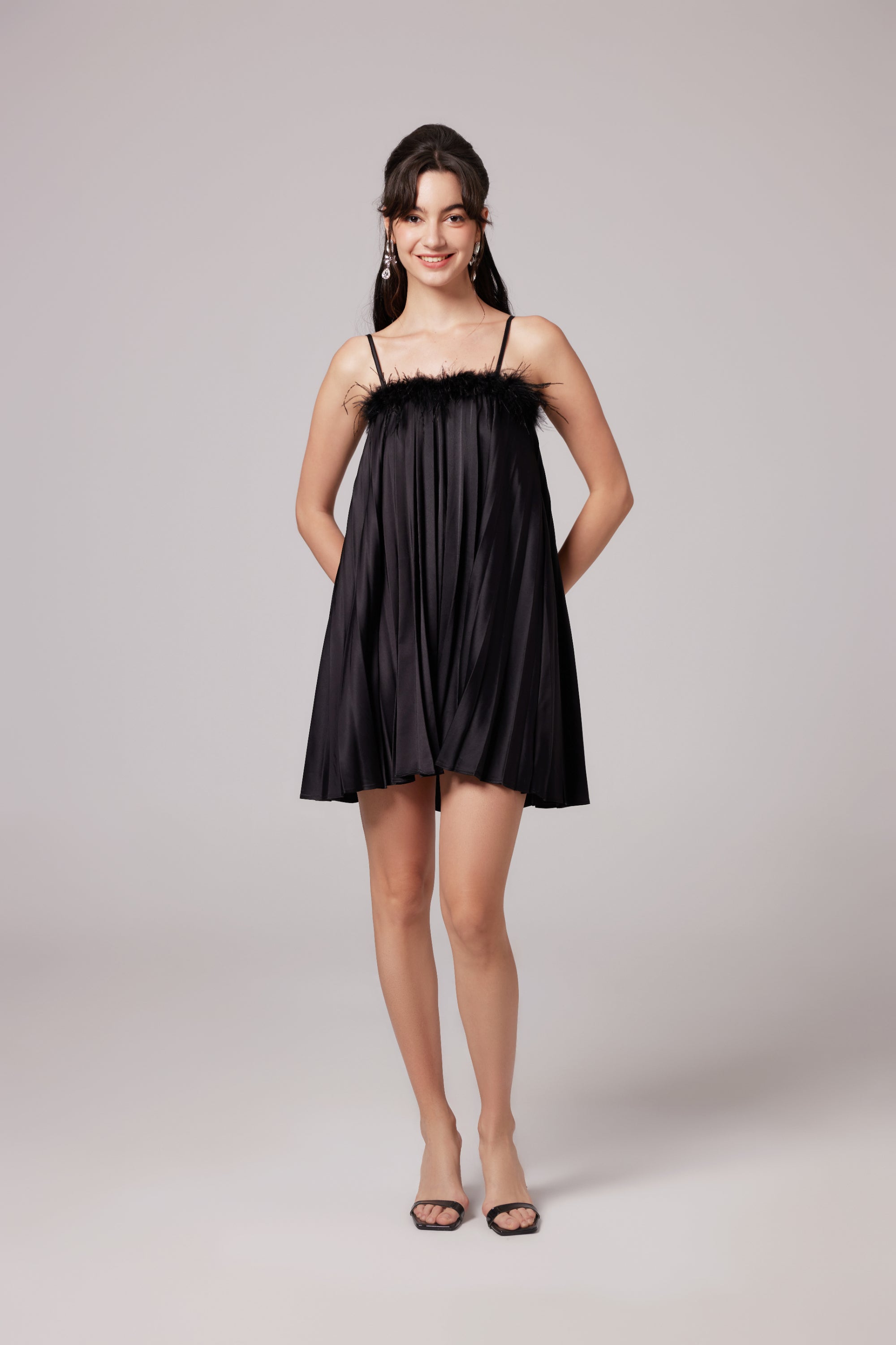 Melody black feather mini dress