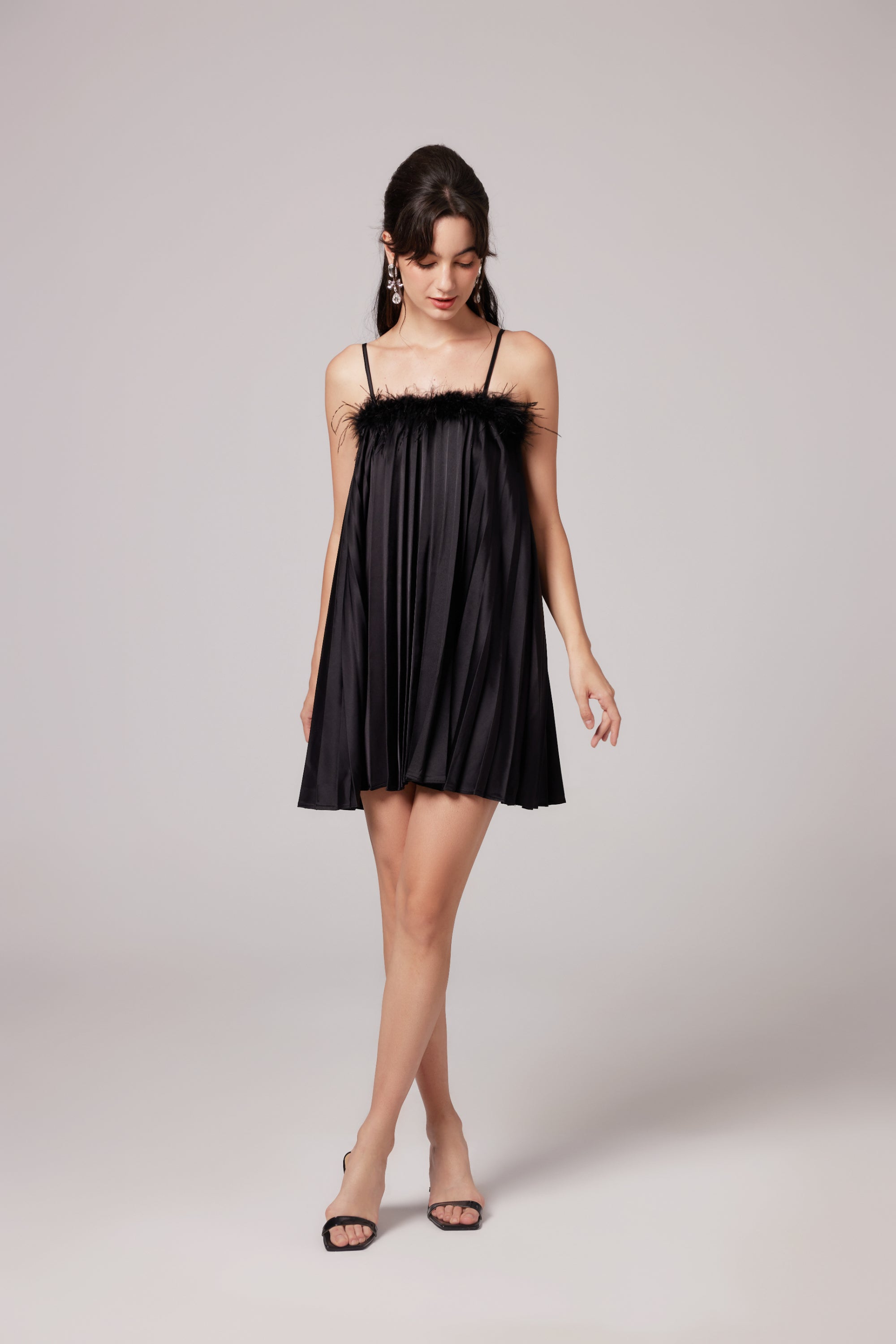 Melody black feather mini dress