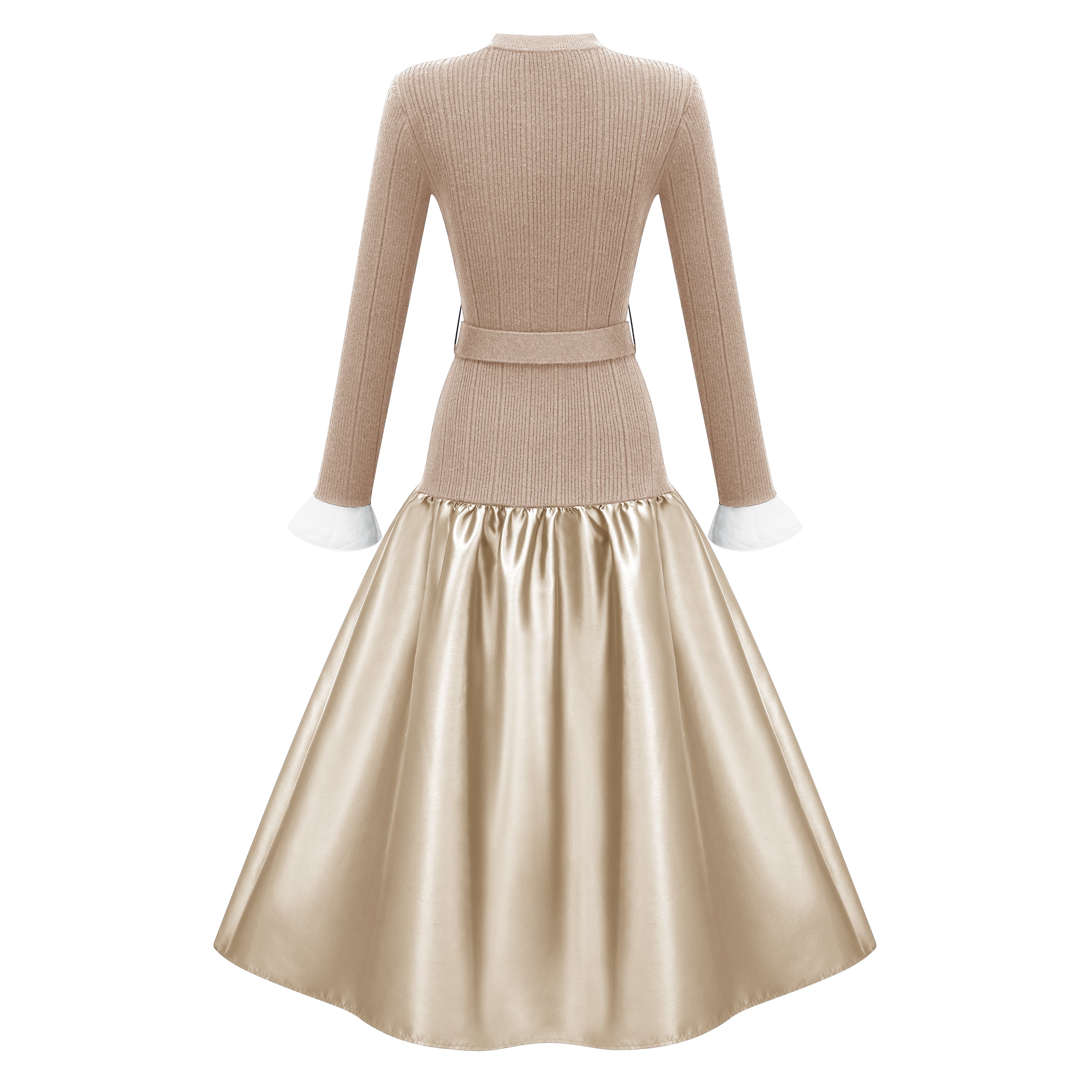 Fern Gold Satin Panel Knit Midi Dress