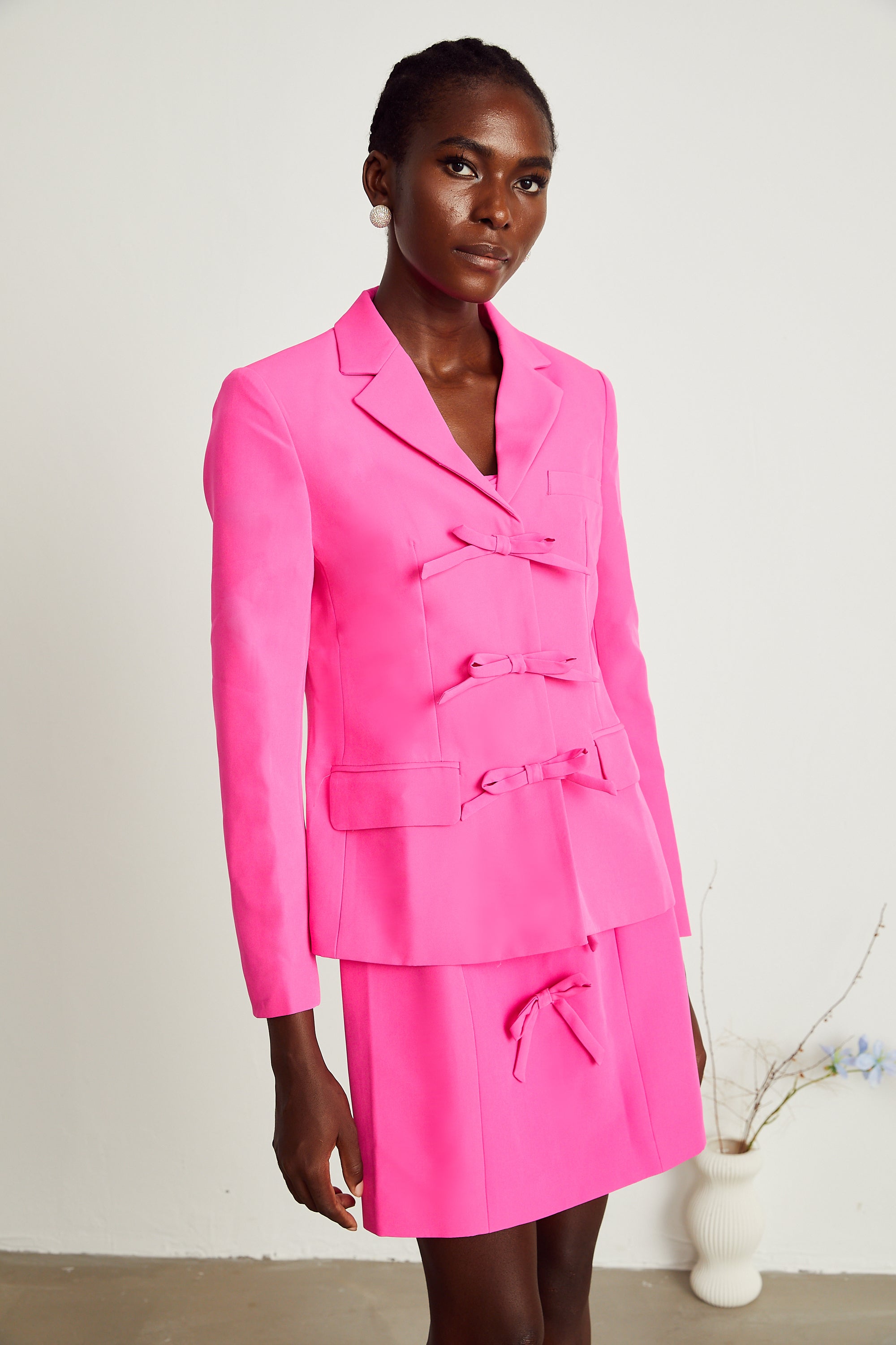 Valérie pink bowknot-detail jacket & dress matching set