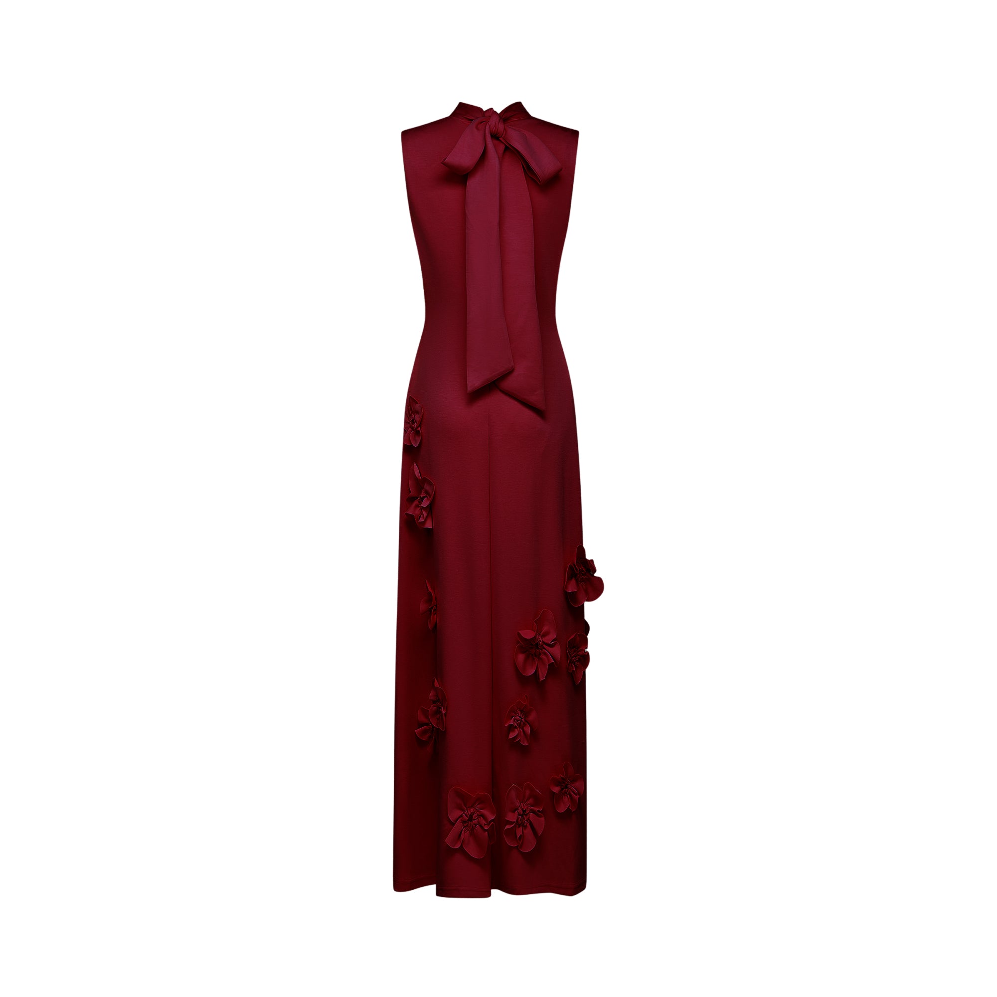 Magali bow-tie faux-flower embellished sleeveless maxi dress in Red