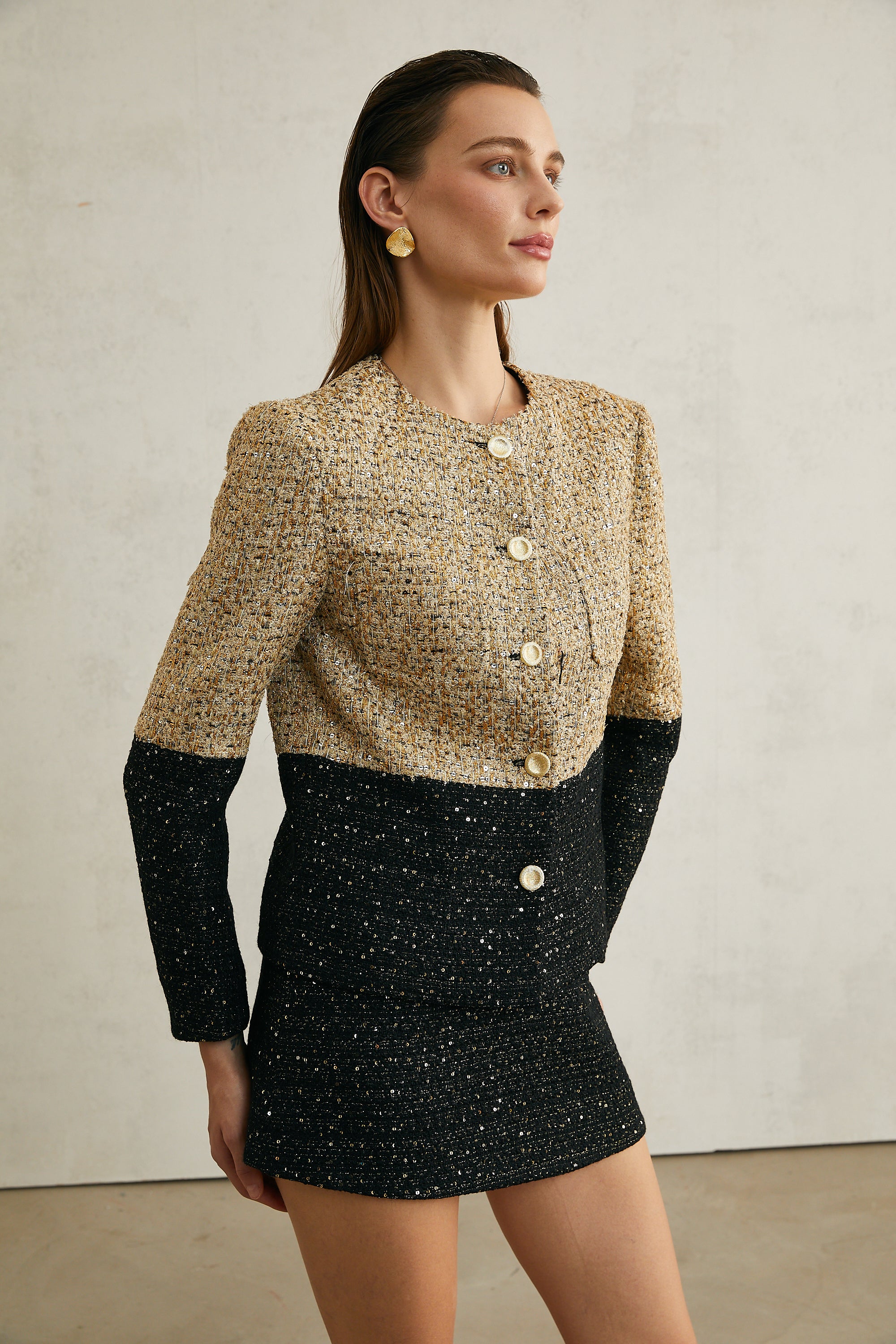 Gabbi sequinned tweed jacket & skirt matching set