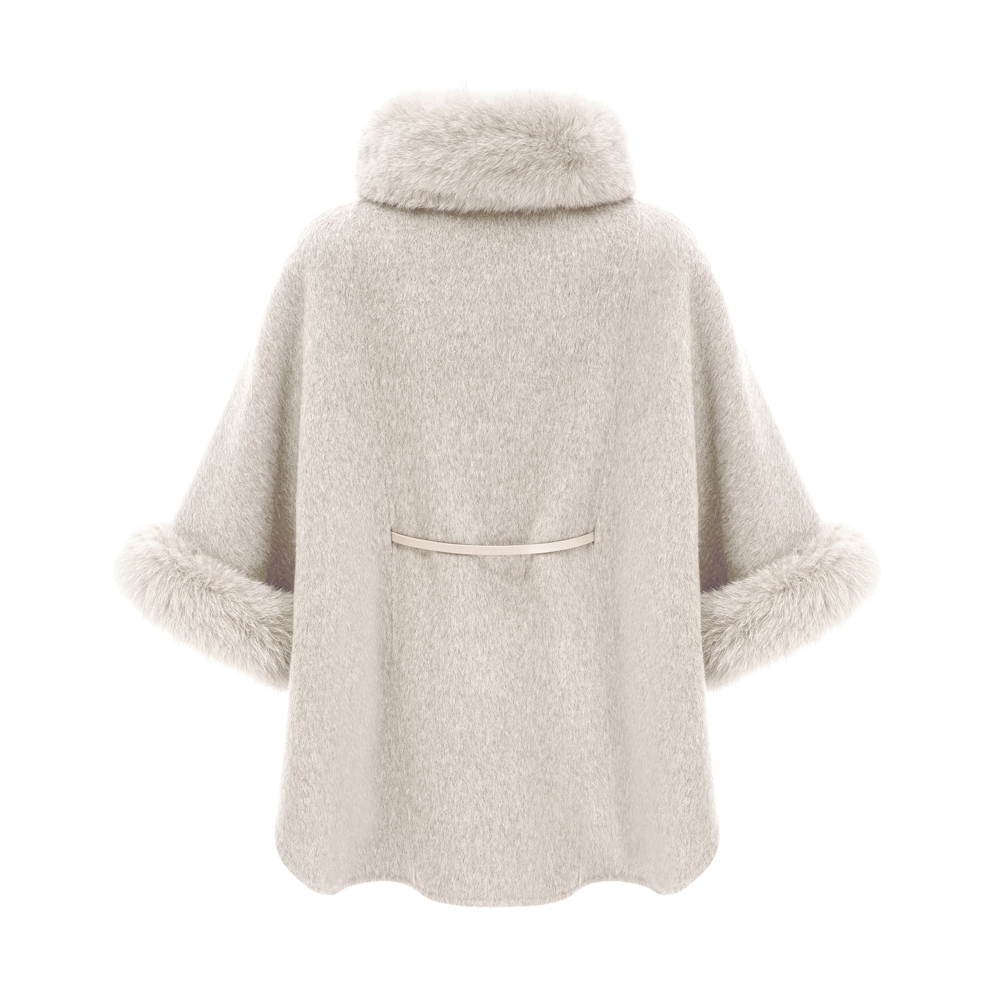 Chloris wool fur belted cape coat in White