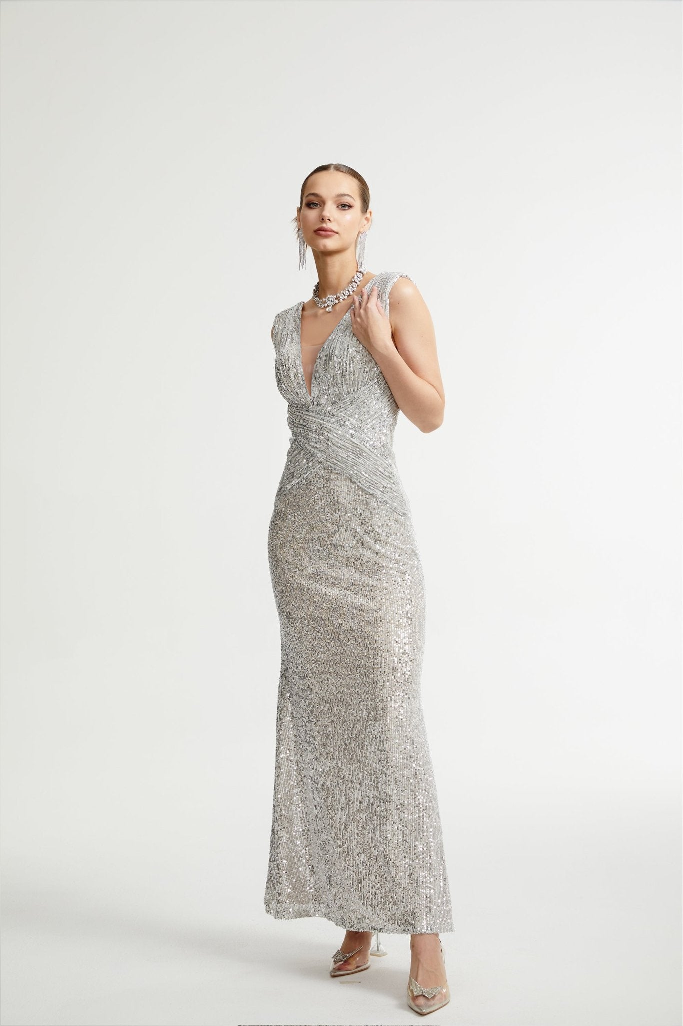 Caelia silver embellished maxi dress (US Only)