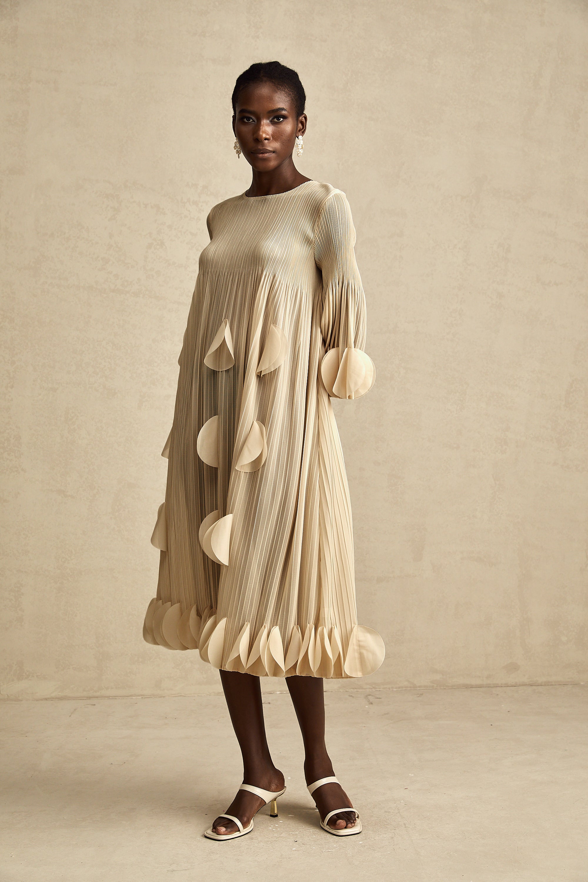 Alizée 3d-petal pleated midi dress (Final Sale-US Only)