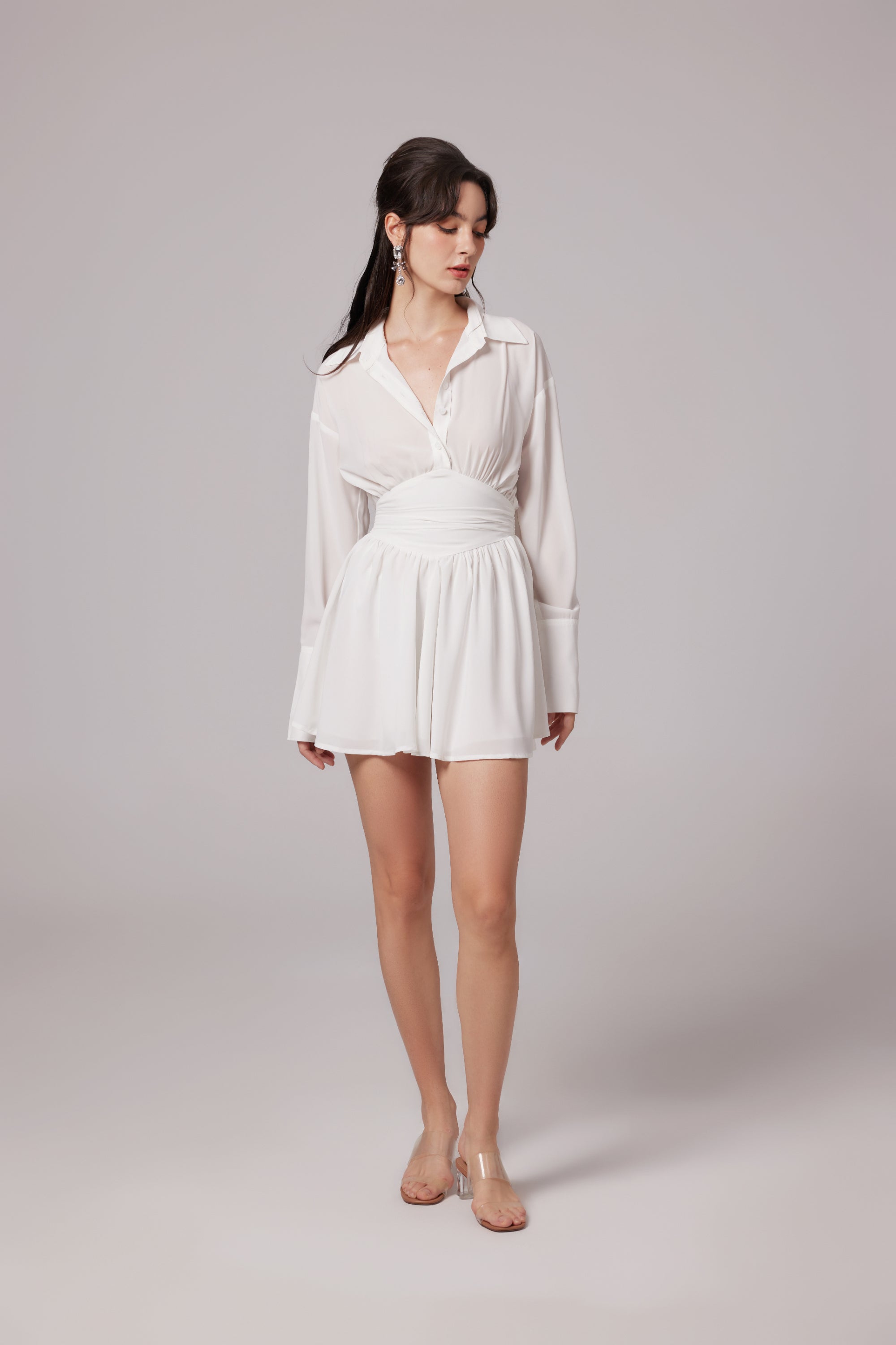 Snow White ruched mini shirt dress