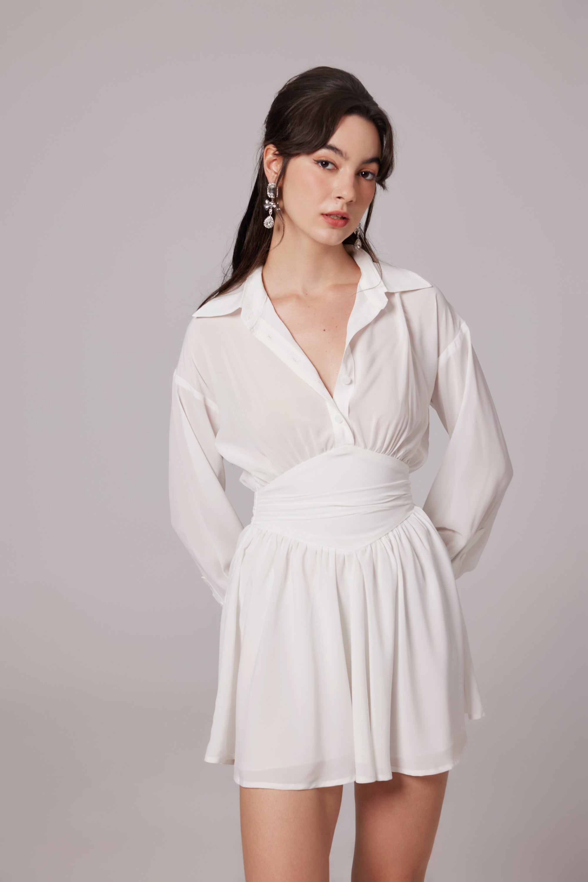 Snow White ruched mini shirt dress