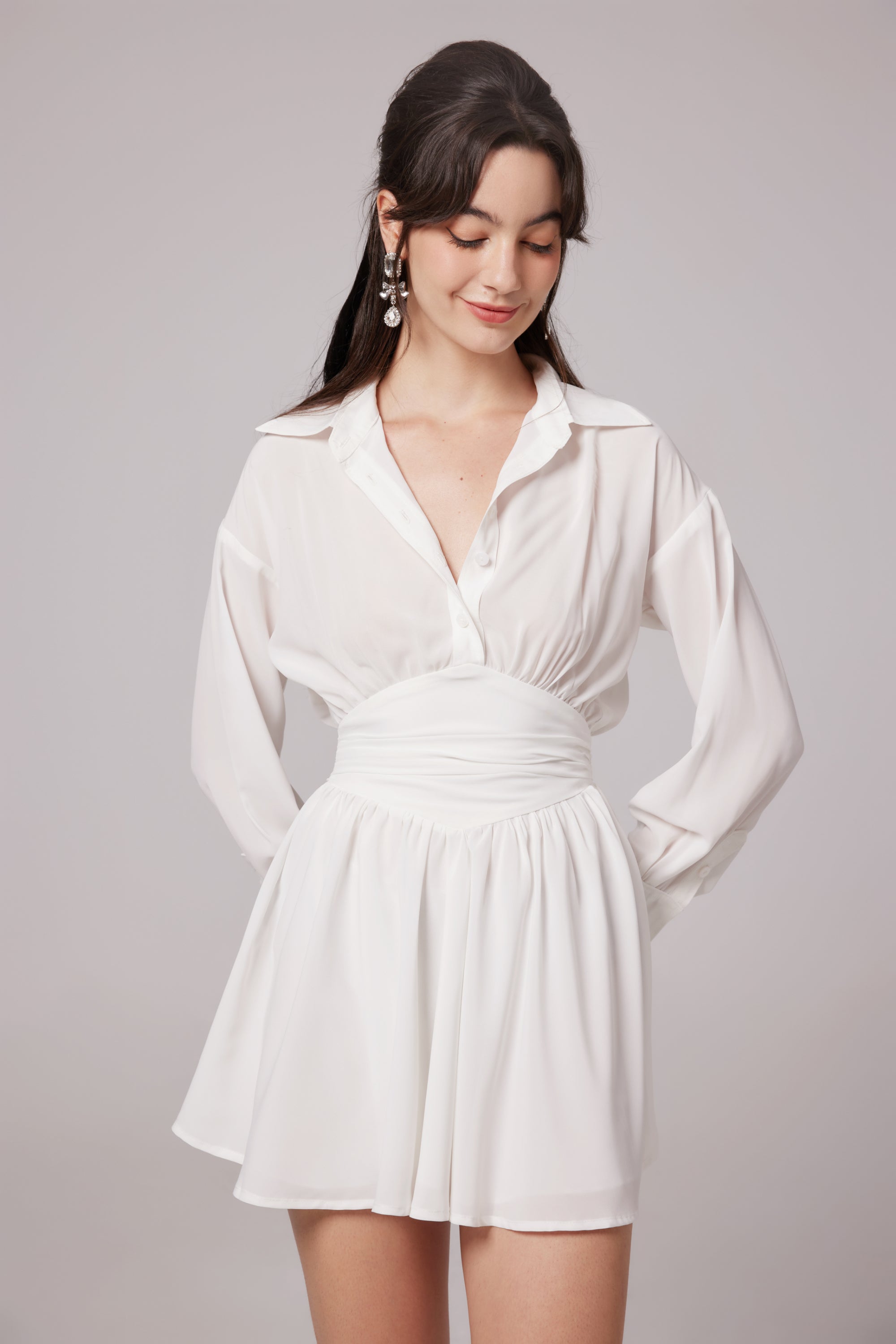 Snow White ruched mini shirt dress